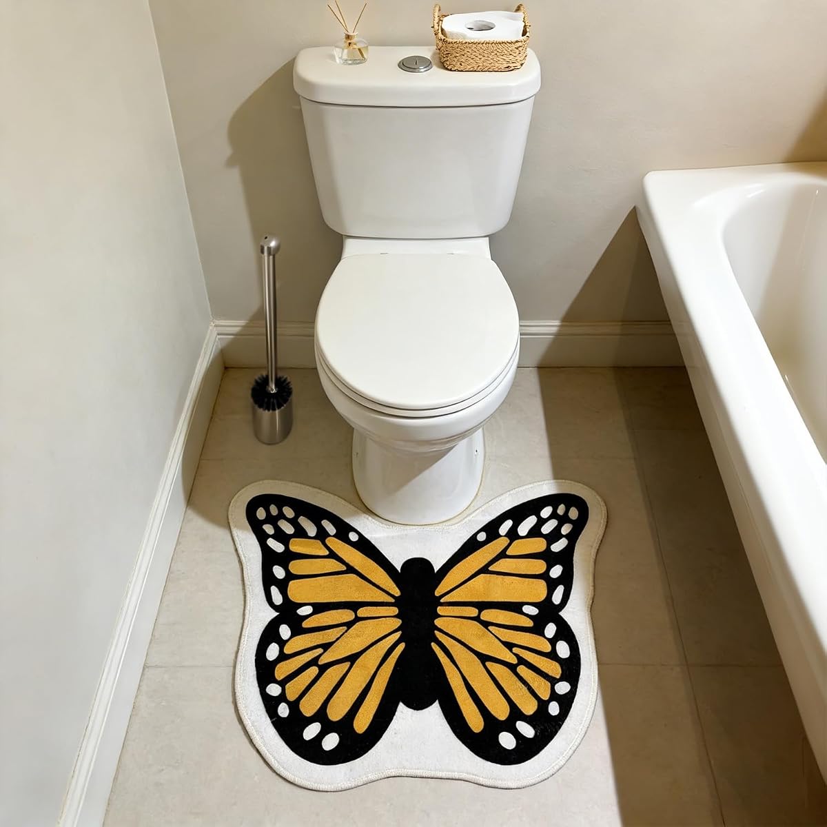 Butterfly Bathroom Rug Butterfly Shaped Bath Mat Small, 27x23, Yellow