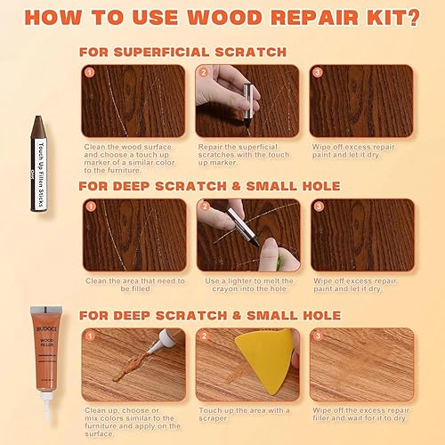 Miniatura 18 de Varillas de relleno de madera de 3 colores de cera blanca, kit de reparación de madera para arañazos, grietas, rasguños, gubias en funiture de 3