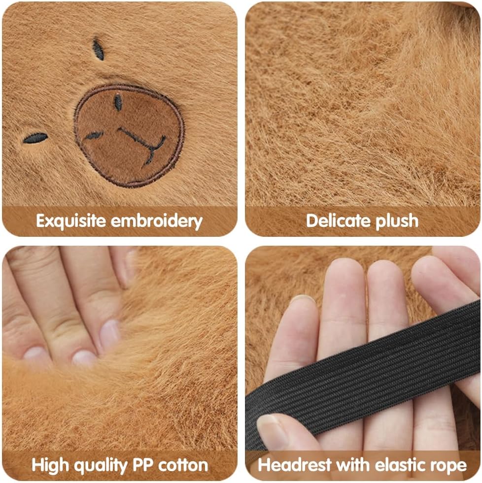LYFJMUS 4 Pack Plush Capybara Car Headrest Pillow and Lumbar Support Pillow Kawaii Plushies Capybara Stuffed Headrest Cute Car Decor for Car Driving (Style B)