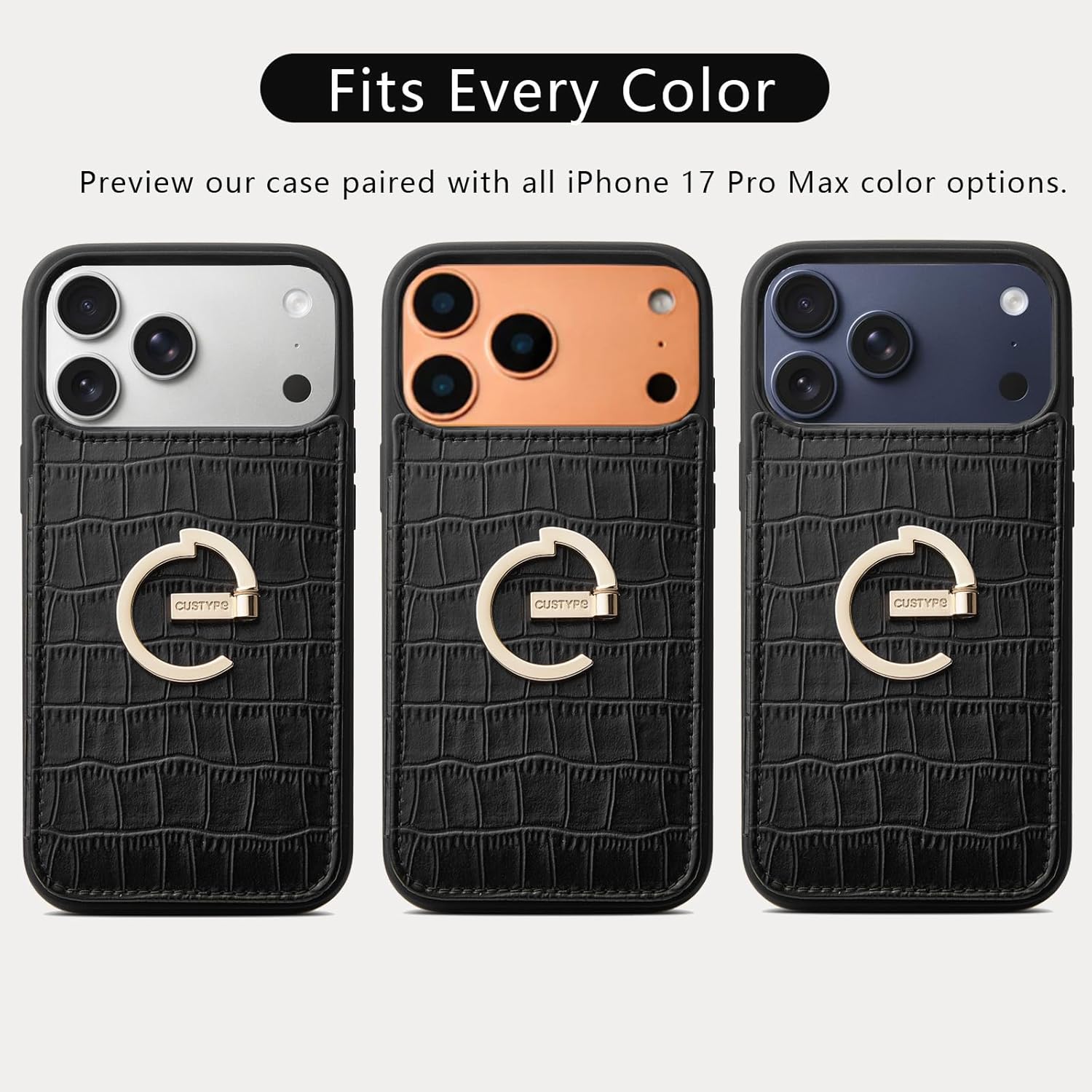 CUSTYPE Compatible with iPhone 17 Pro Wallet Case with Card Holder,180°Ring Holder Kickstand Card Slots Case,PU Leather Protective Case for iPhone 17 Pro 6.3inch-Black