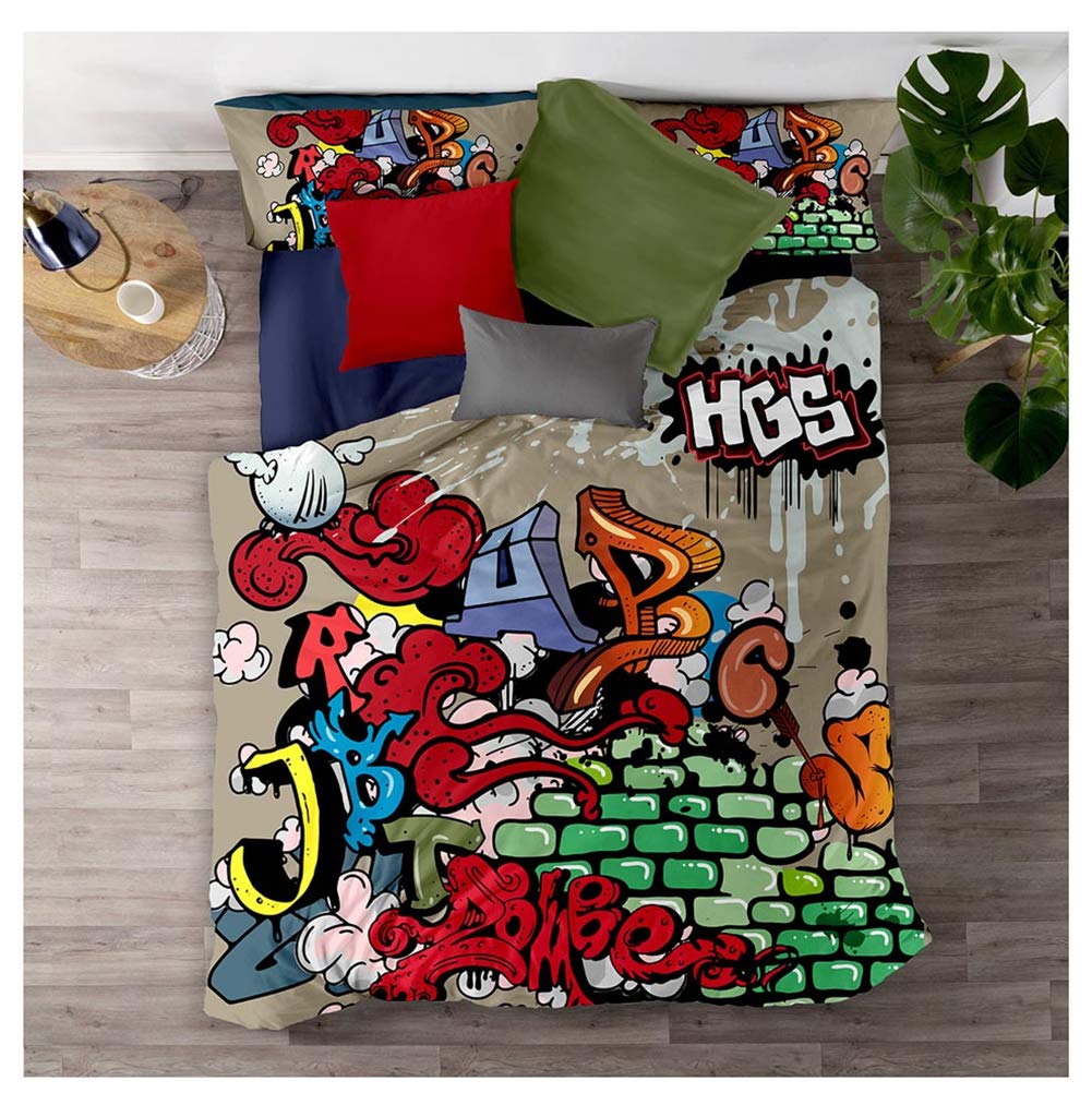 Set Biancheria da Letto Copripiumino Microfibra, Set Biancheria da Letto Graffiti Hip Hop 3D Copripiumino E Federe in Morbida (Hip-Hop,200x200+50x75)