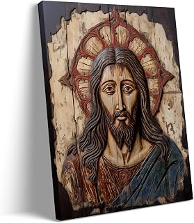 Jesus Christ head Canvas Art Poster and Wall Art Picture printing Christian Wall Art Catholic Religious poster Decorated living room Kitchen Bathroom HD printing (12 * 16inch Unframed)