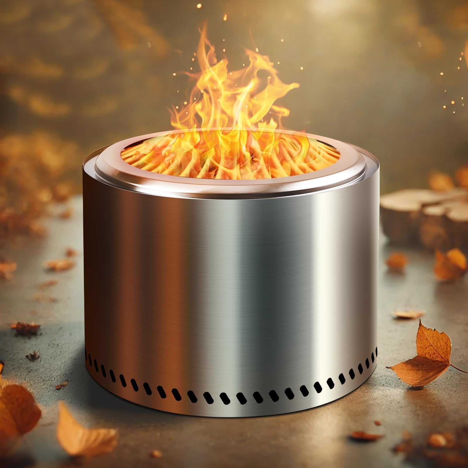 HGD 28" Smokeless Firepit, Stainless Steel Fire Pit, Wood Burning Firepit for Patio Garden Picnic