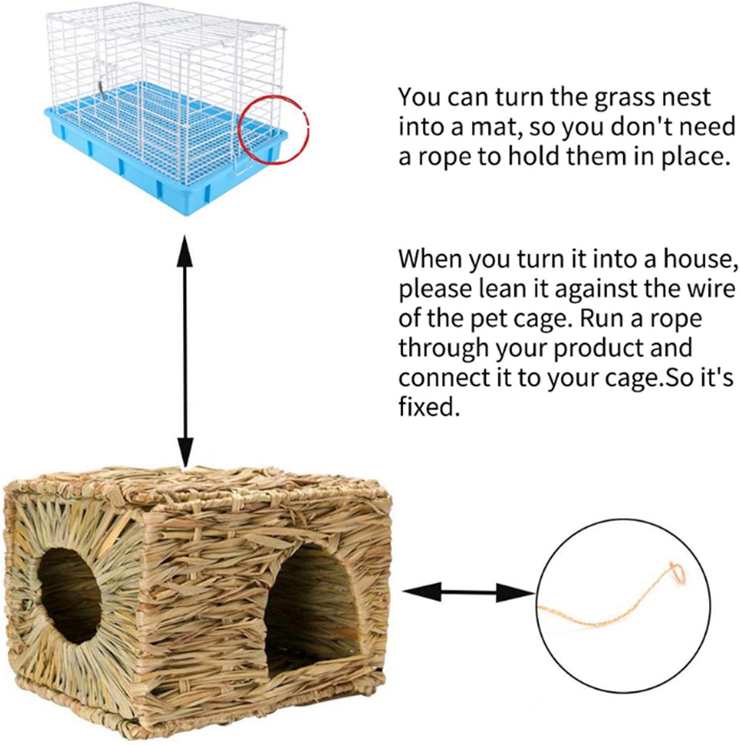 kathson 2 Pcs Rabbit Grass House Natural Foldable Hand Woven Seagrass Bed Carrot Hay Toy Hut Safe Comfortable Playhouse with 6 PCS Bunny Chew Toys for Bunny Hamster Guinea Pig Chinchilla Ferret