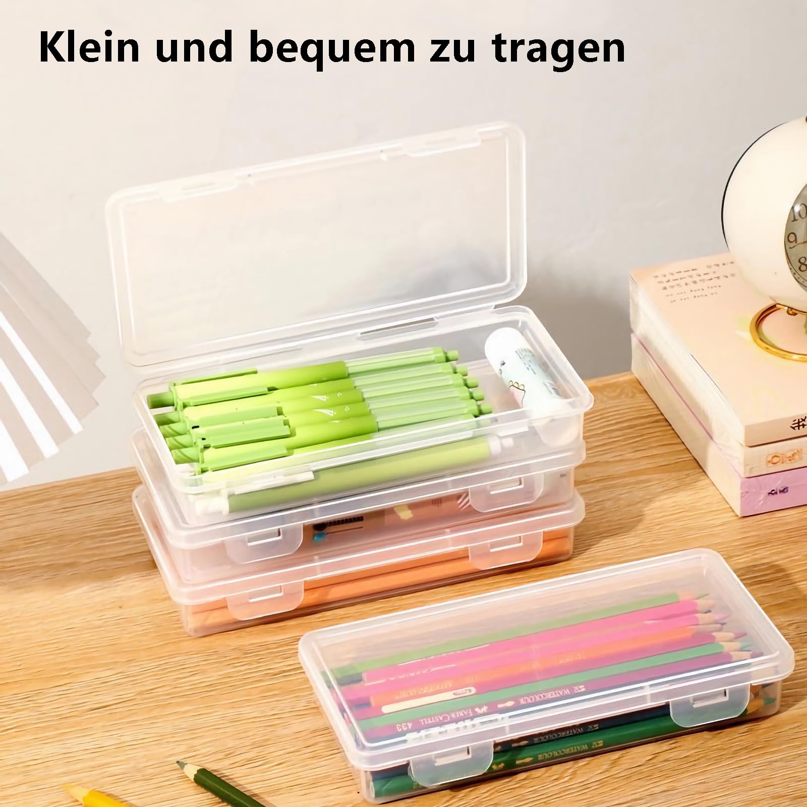 Stapelbare Aufbewahrung Stifte, 6 Stück Stiftebox, Transparent Bastel Organizer mit Deckel Snap Closure, Stapelbare Aufbewahrungsbox, Aufbewahrungsbox für Kunsthandwerk, Teile, Schule, Familie