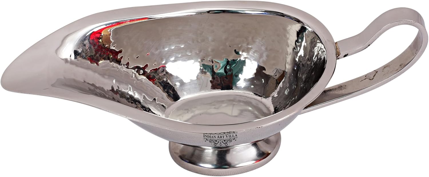 Indian Art Villa Stainless Steel sauce, Gravy Boat - 7 Oz Elegant Gravy Server with Classic Lip - For Home, Cafe, Restaurant Use