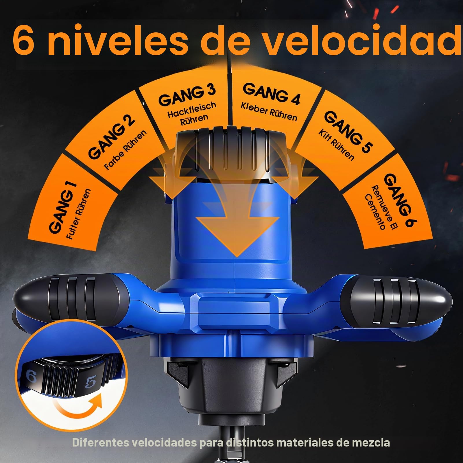Mezclador de mortero, agitador de 3500 W, con electrónica de 6 velocidades, 0-1500 /min, caja de cambios de aluminio, alojamiento M14, agitador de 120 mm de diámetro para mezclas de hormigón