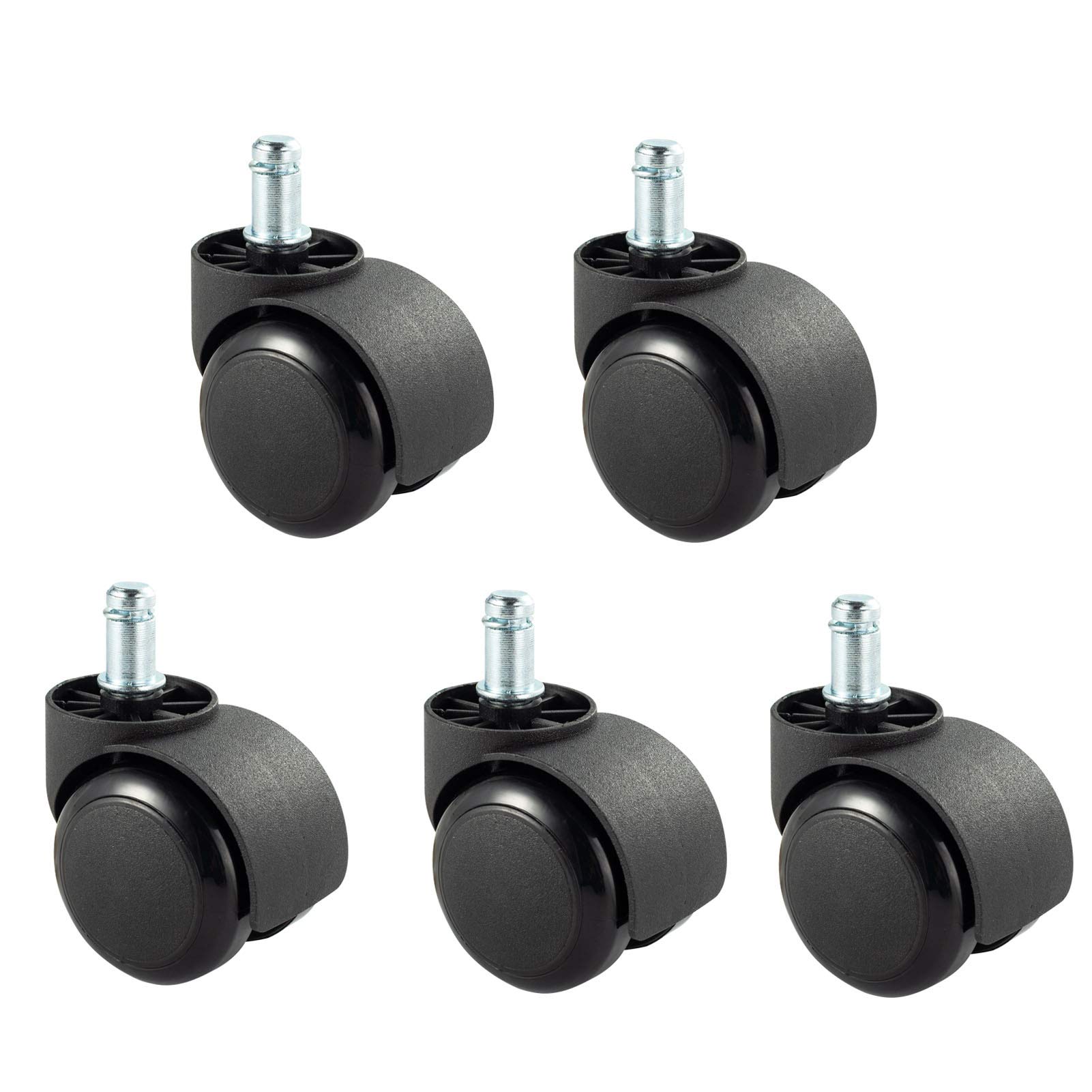 5 Stück Bürostuhlrollen, Universalzapfen 11 mm x 22 mm, Ersatzräder, Zwillingsrollen, Lenkrollen, bodenschonend, auswechselbare Ersatzmöbelrollen aus Polyurethan