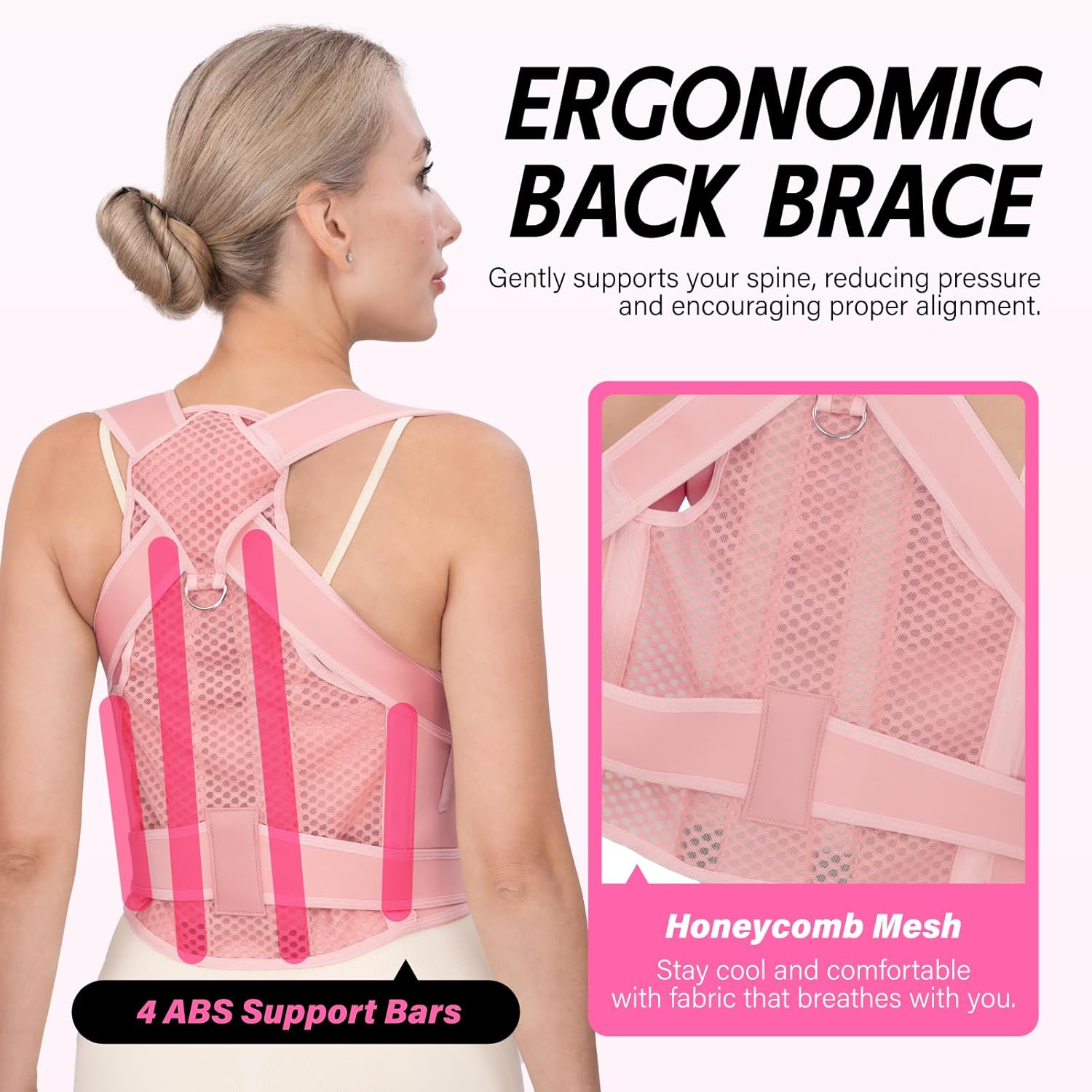Back Brace Posture Corrector for Women & Men, Adjustable Full Back Support, Shoulder Straightener for Upper & Lower Back Pain Relief-Scoliosis, Hunchback, Waist Trainer (Medium, Pink)