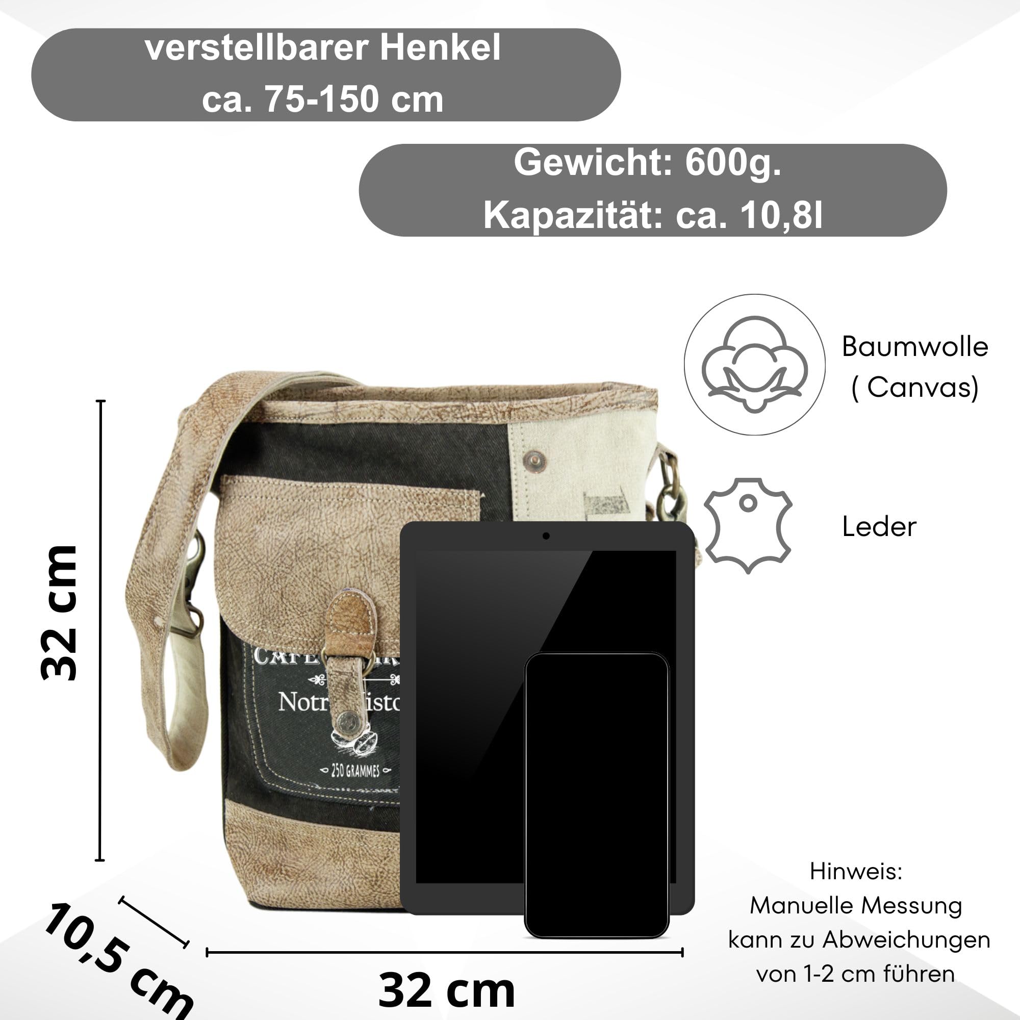 Sunsa Umhängetasche Damen mittelgroß Schultertasche aus Canvas & echt Leder