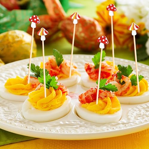 Miniatura 6 de Palillos de dientes decorativos largos de hongos, palillos de frutas para aperitivos, charcutería, sándwich, champiñones, bosque, decoraciones de