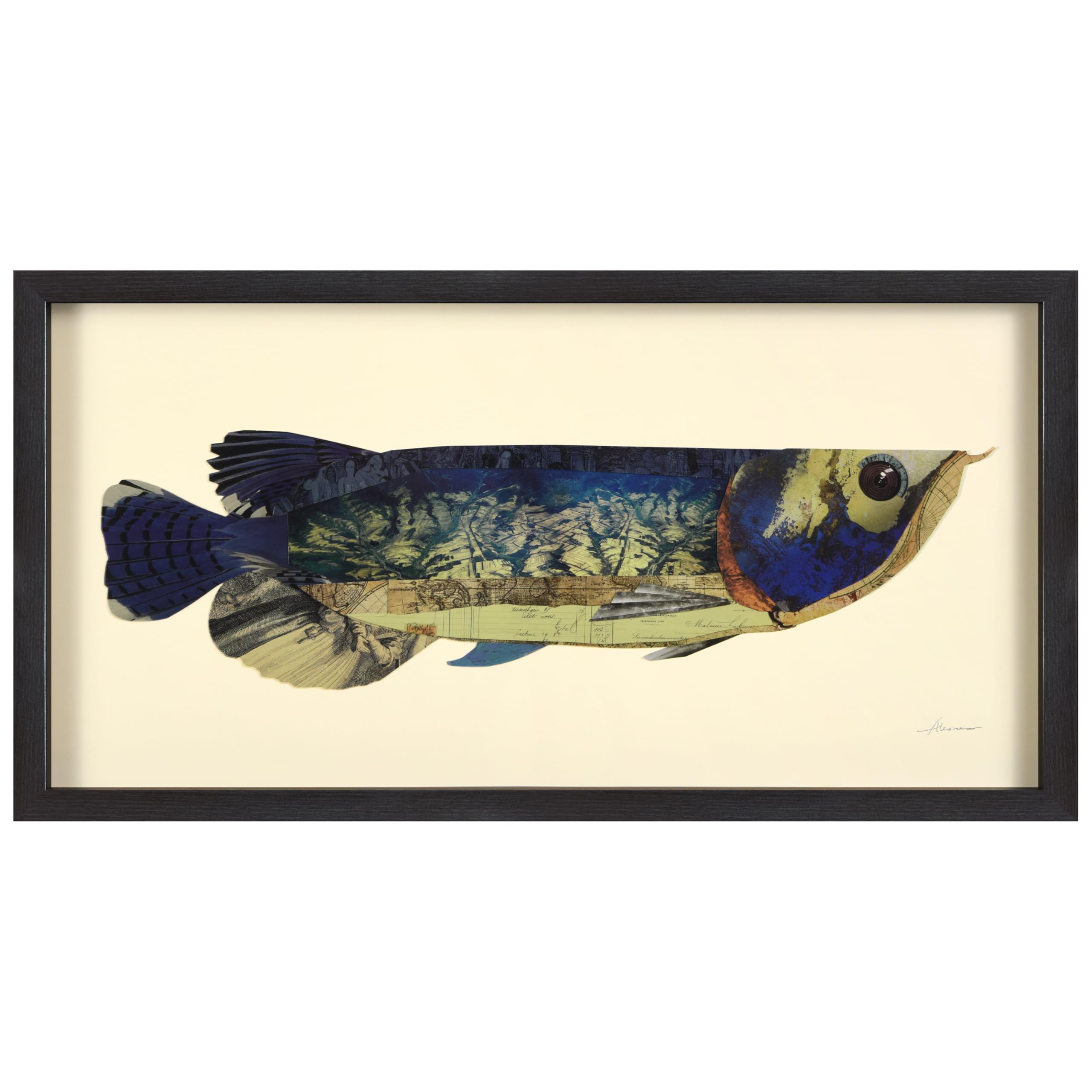 Empire Art Direct Arowana Dimensional Collage Handmade by Alex Zeng Framed Graphic Fish Animal Wall Art, 17 in x 33 in x 1.4 in, Ready to Hang