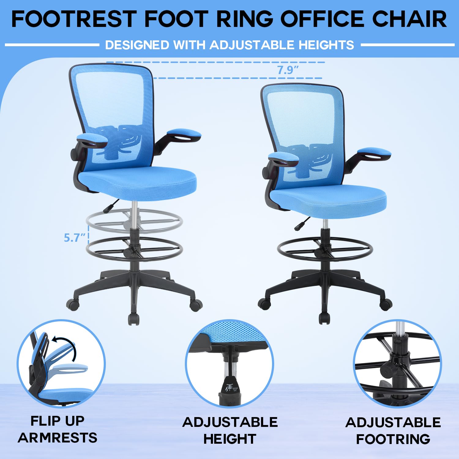 High Office Chair HOMESTOCK Mesh Drafting Chair With Lumbar