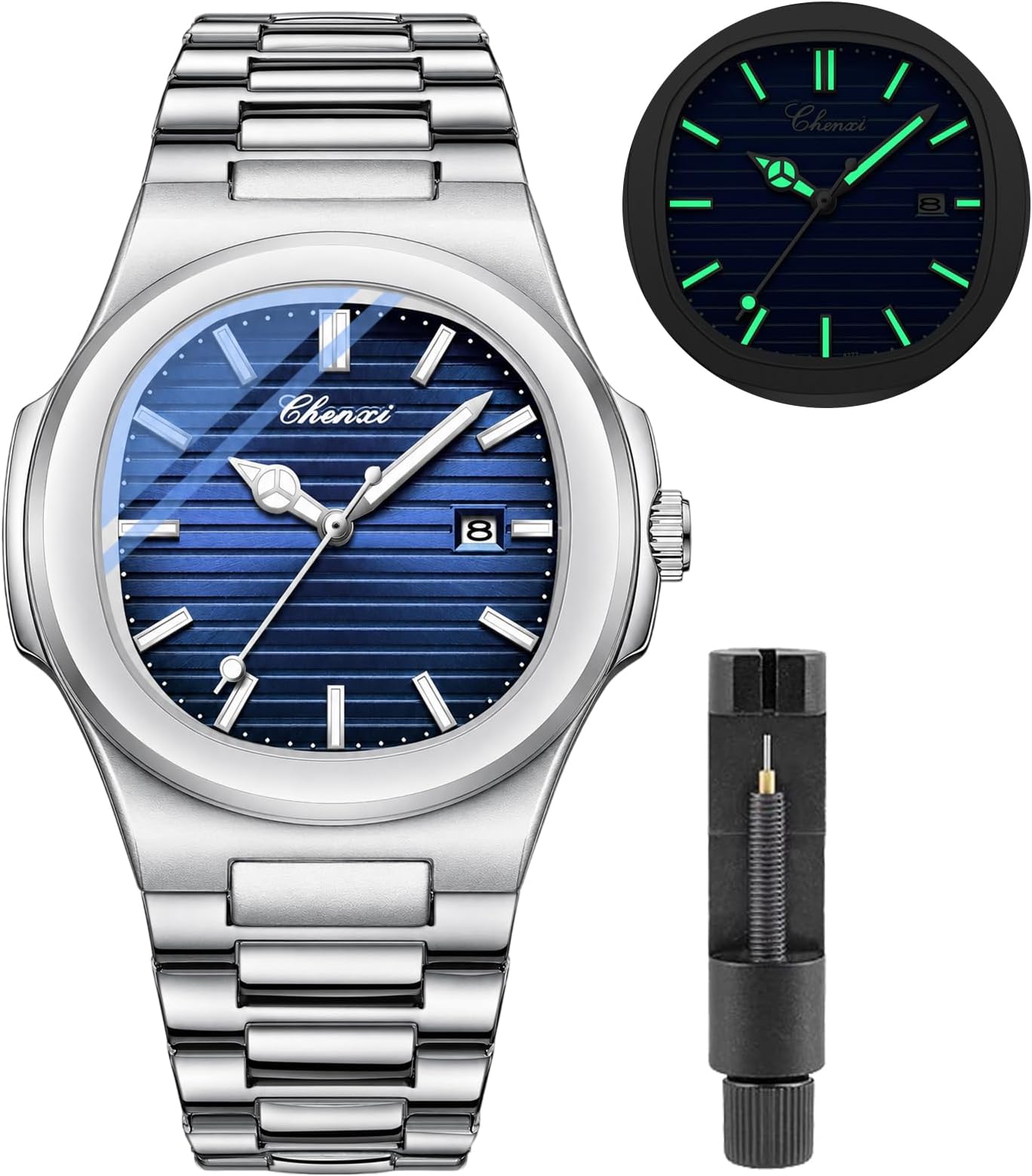 Fashion Men's Stainless Steel Quartz Watch Luminous Waterproof Analog Display