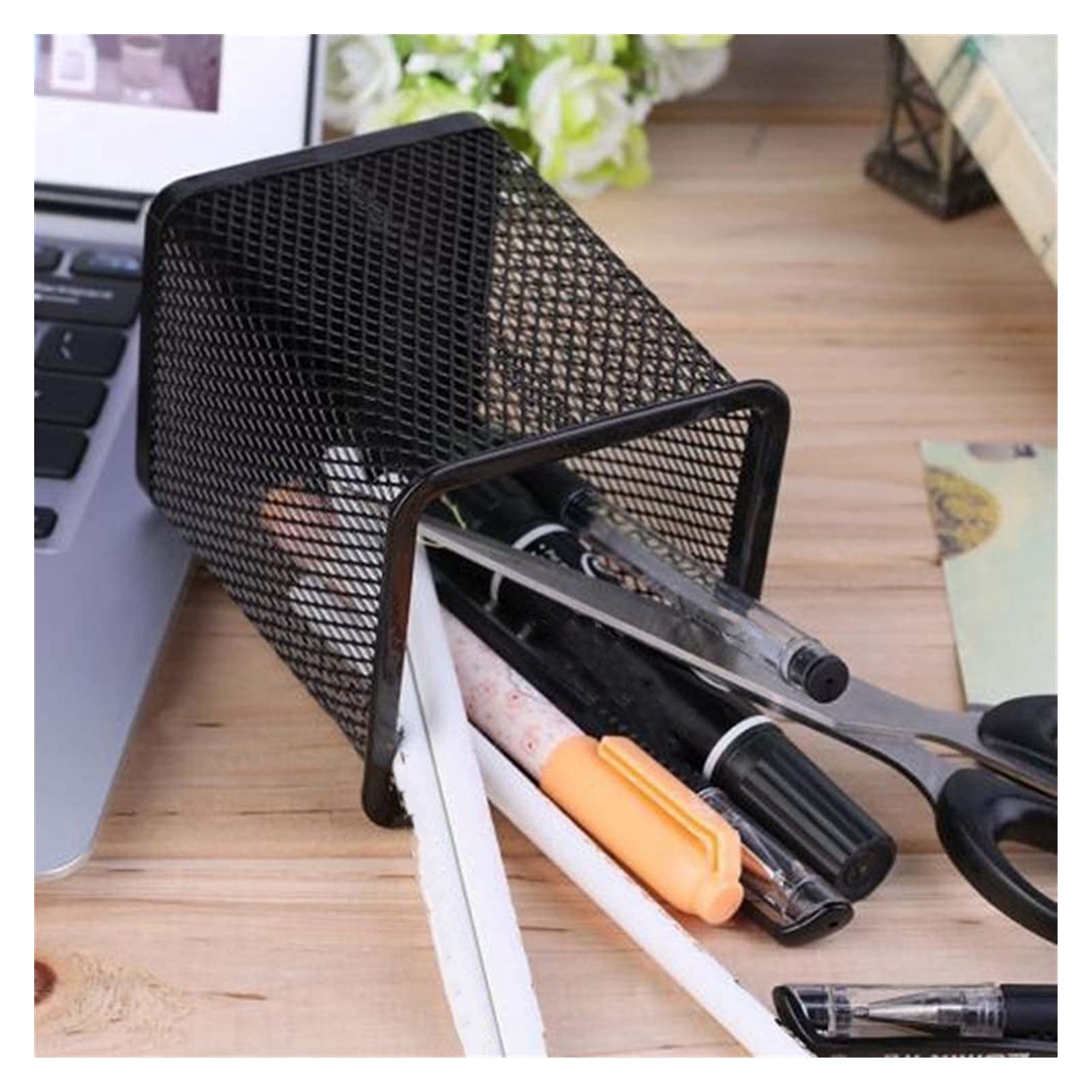 Porte Stylo Bureau 12 PCS Square Porte-stylos Porte-Crayons Titulaires de Crayons Métal Mesh Stylo Boîtier Pencil Bureau Organisation Outils Étude de Bureau Porte-Crayons/Porte-Stylo