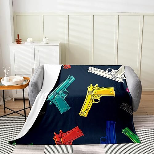 Manta de forro polar con estampado de pistola colorida para todas las estaciones, manta de cama moderna de lujo de Vice City, manta mullida de