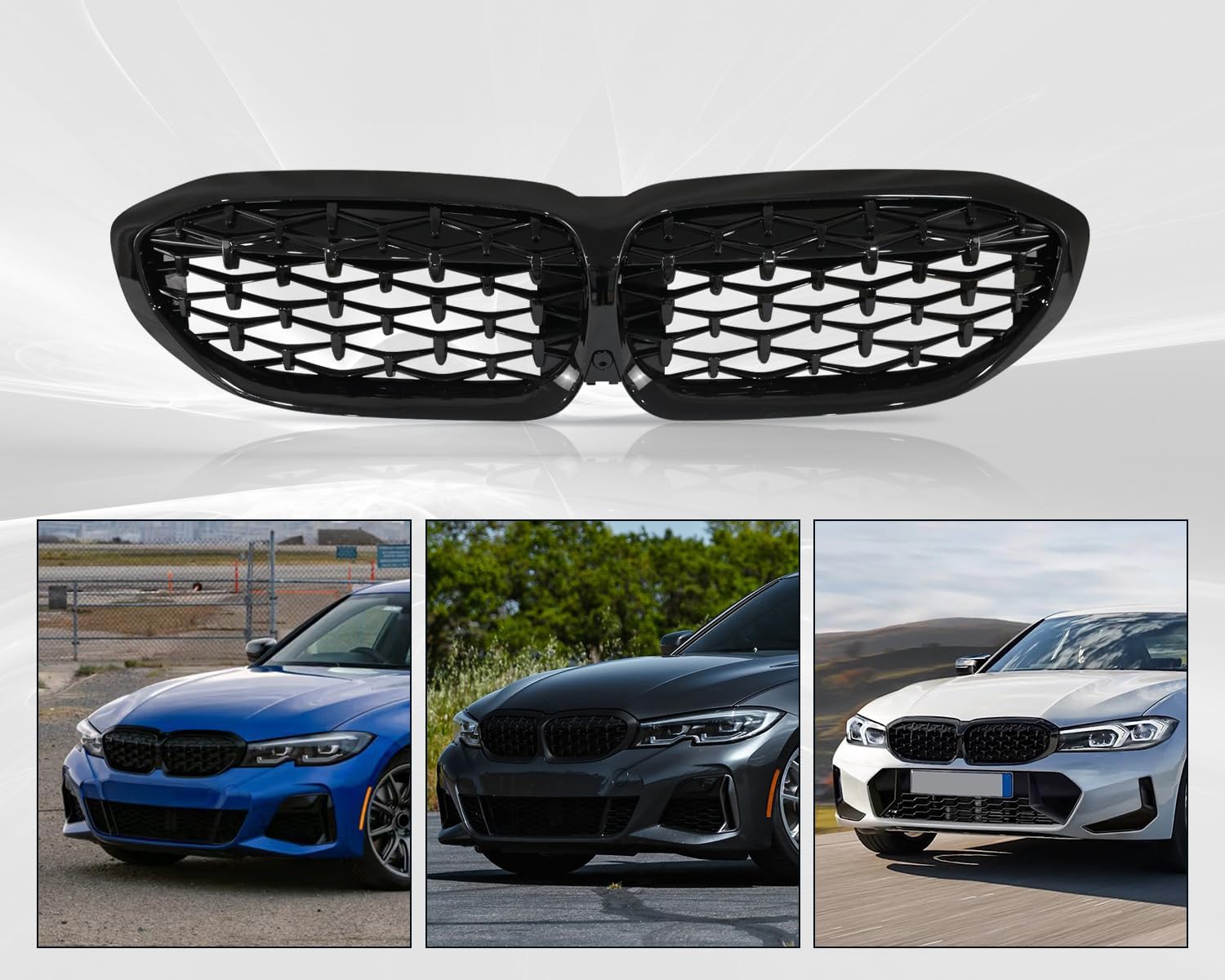 Front Kidney Grill Grille Fits for 2019-2022 BMW 3 Series G20 330i M340i,ABS Gloss Black Diamond Style Grill 51138072085