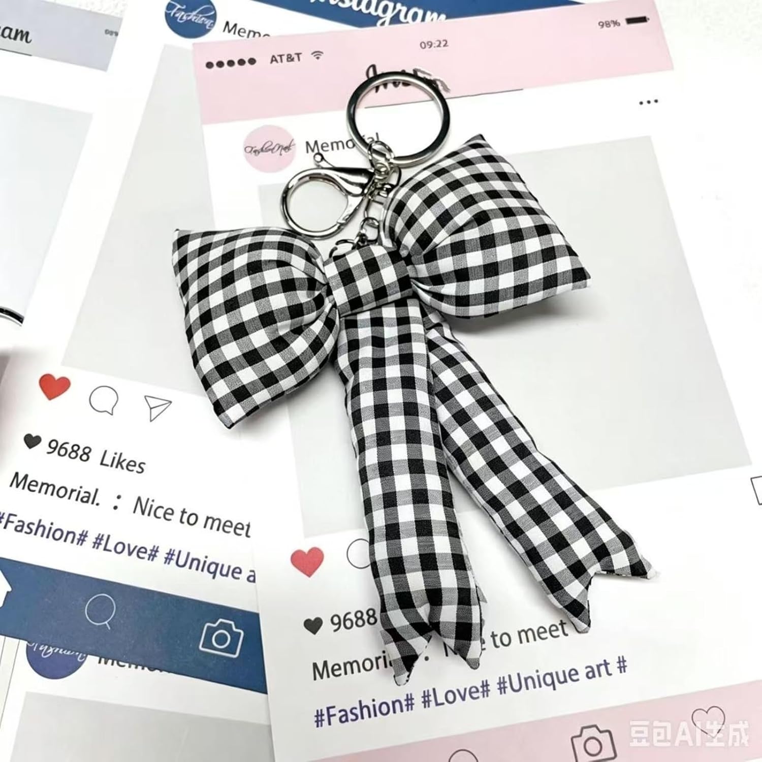 Bow Keychain Fabric Bowknot Plaid Keyring for Women Y2K Aesthetic Solid Bag Purse Pendant Charm Accessory image 3