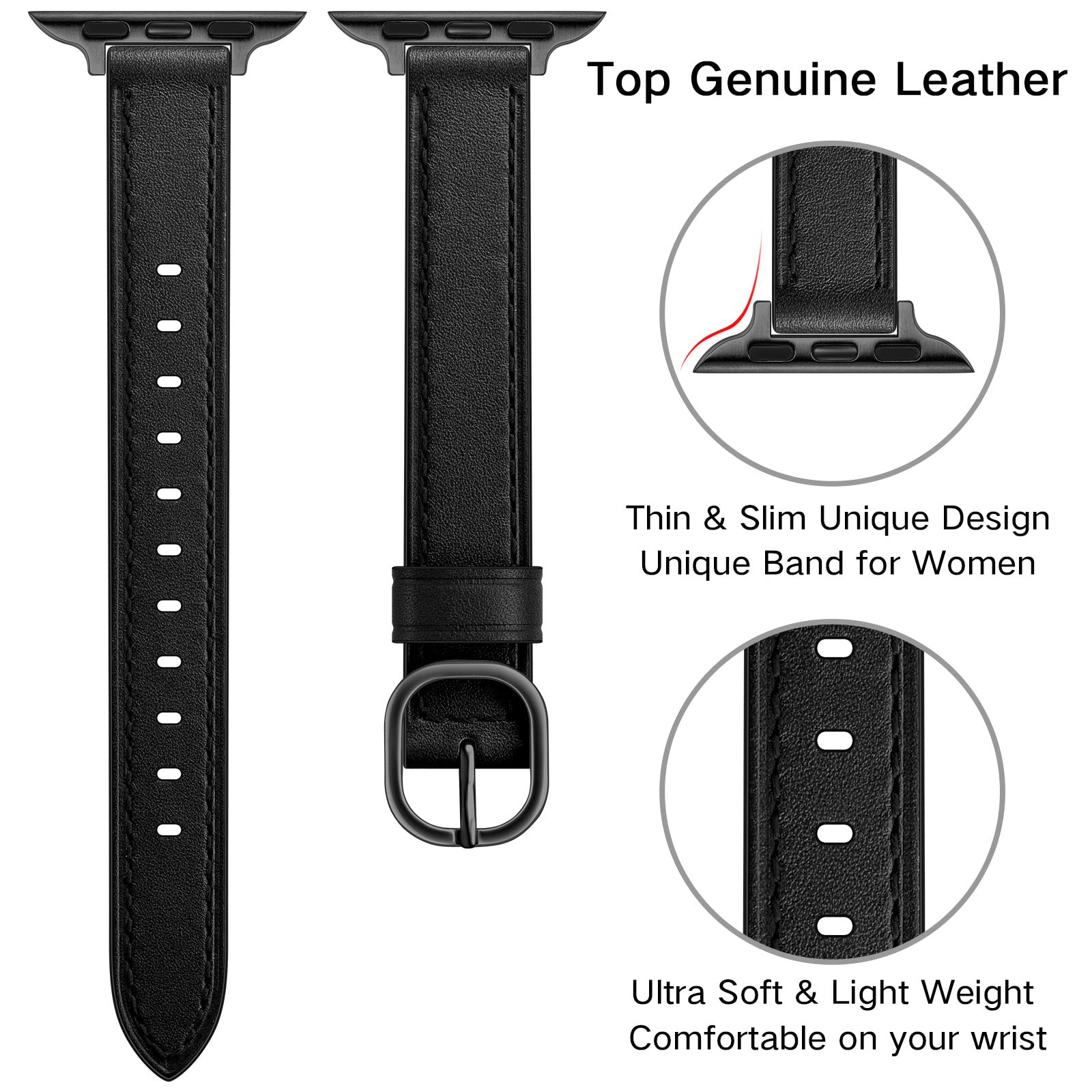 Schlankes, Elegantes Armband aus echtem Leder für Apple Watch Band 49mm 45mm 44mm 42mm 41mm 40mm 38mm, Ersatzarmband für iWatch Series SE 9 8 7 6 5 4 3 2 1 Ultra 1 2