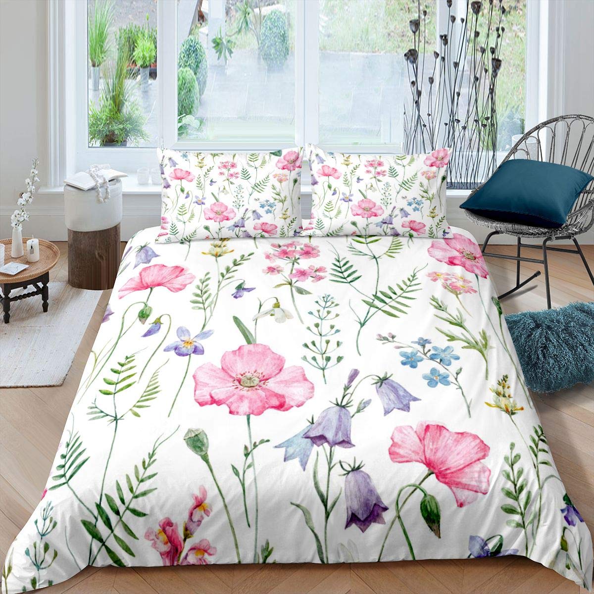 Housse de couette coquelicots roses en lin doux pour une chambre d'enfant colorée