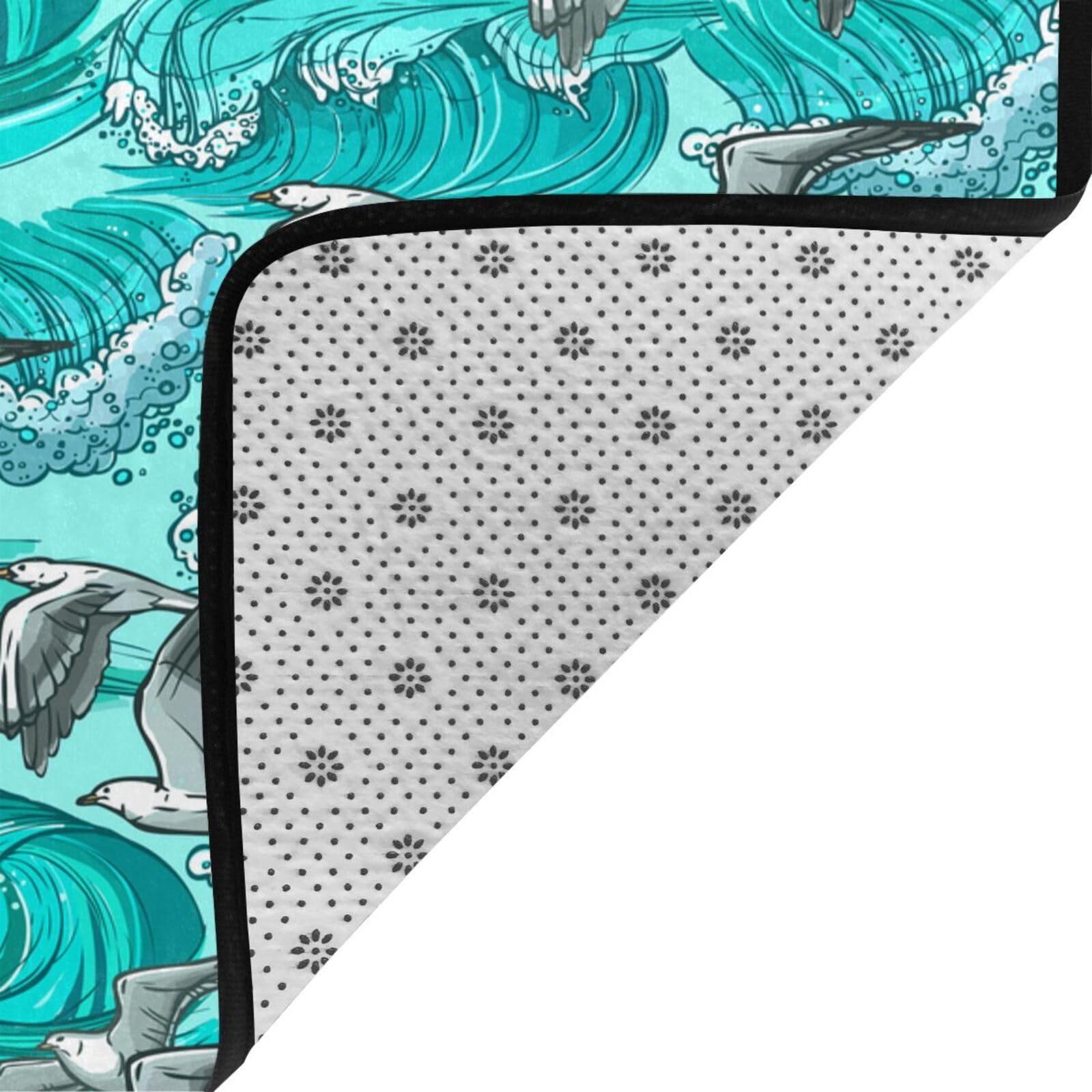 Onde Schizzo Gabbiano Uccelli, Tappeto grande antiscivolo per soggiorno e camera da letto, 208 x 148 cm.