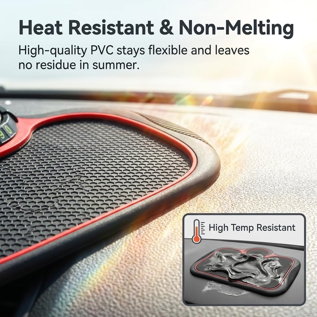 Car Dash Mat, 3 in 1 Multifunctional Dashboard Car Anti-Slip Mat with 360-degree Rotation Phone Holder/Temporary Parking Sign, Universal Interior Accessories, for Cars SUVs (Black & Red) image 5