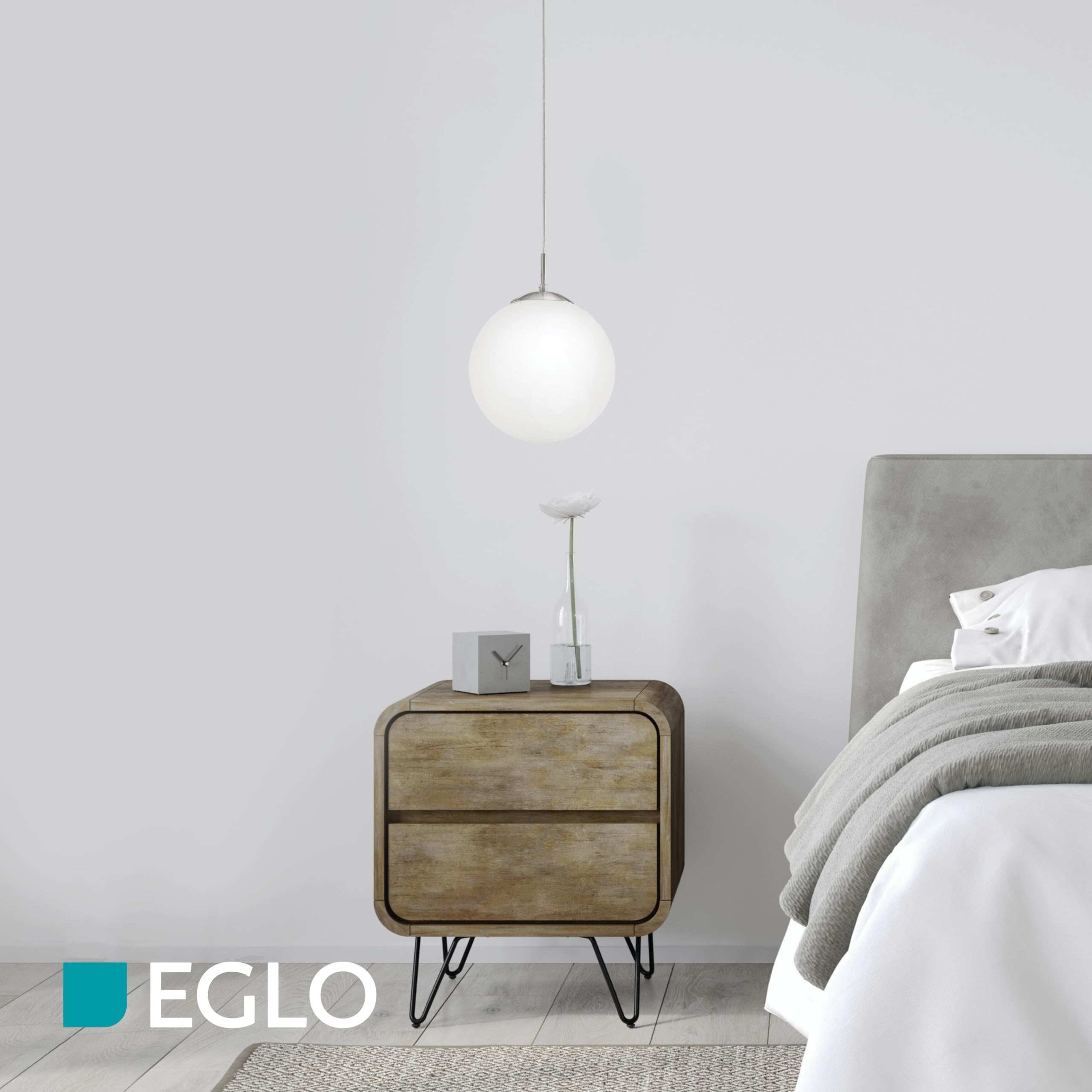 Eglo Lámpara colgante Rondo, iluminación de comedor de una luz | Iluminación colgante para comedor y sala de estar, casquillo E27, diámetro de 9.8 pulgadas