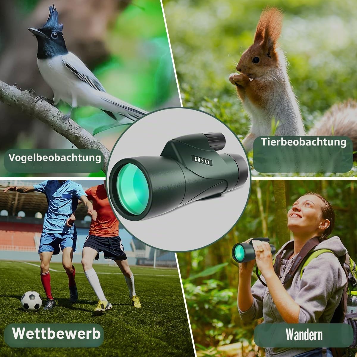 Gosky Monokulares Teleskop, Piper 12 x 55 Hochauflösendes Monokular für Erwachsene mit BAK4-Prisma und FMC-Objektiv, leichtes , handlich mit Smartphone-Adapter, geeignet für Vogelbeobachtung