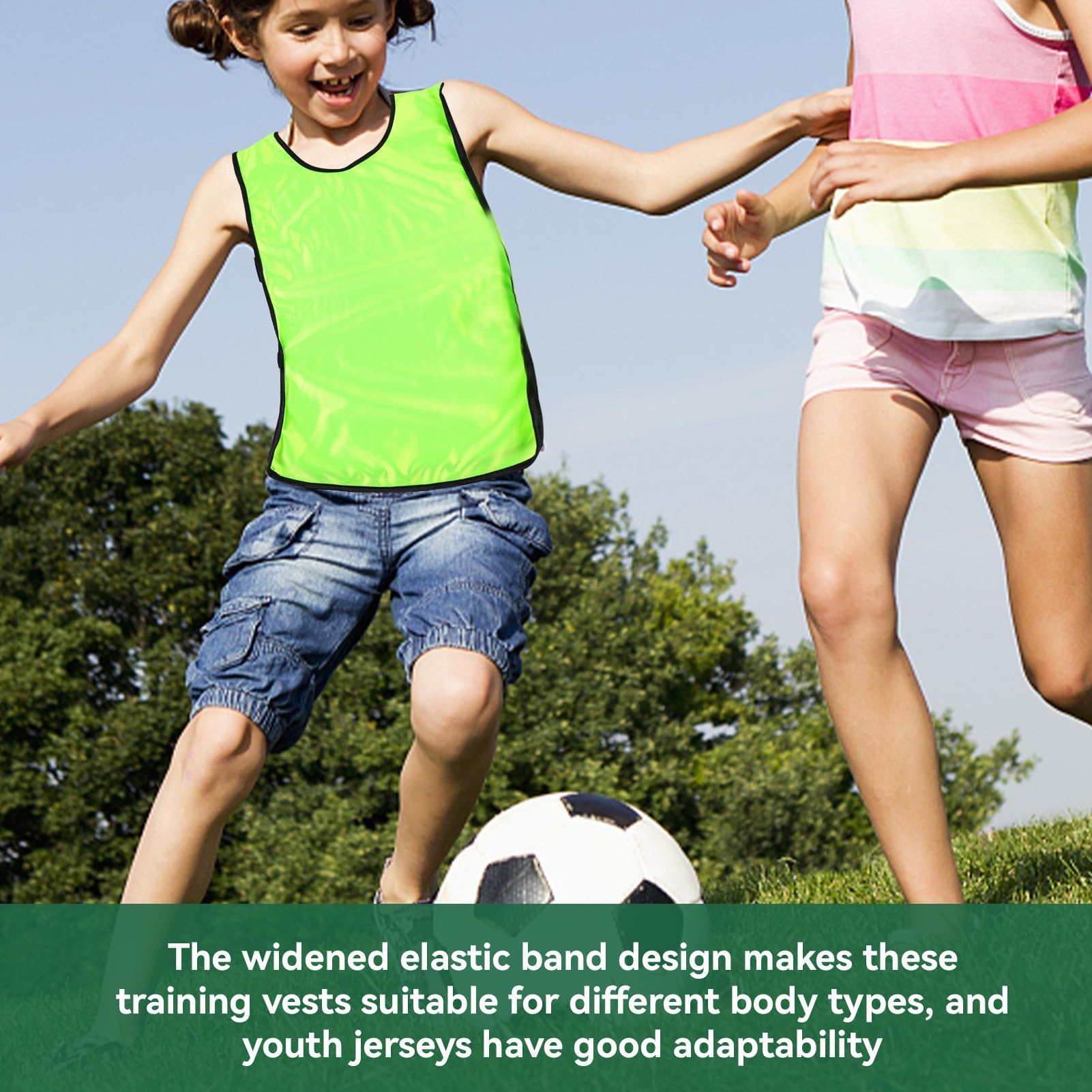 Agatige 5Pcs Débardeur D'entraînement pour Enfants, Gilets D'entraînement Ballon Dossards D'entraînement Débardeur D'entraînement sans Manches à Col Rond Couleurs Vives pour Football Rugby (Vert)