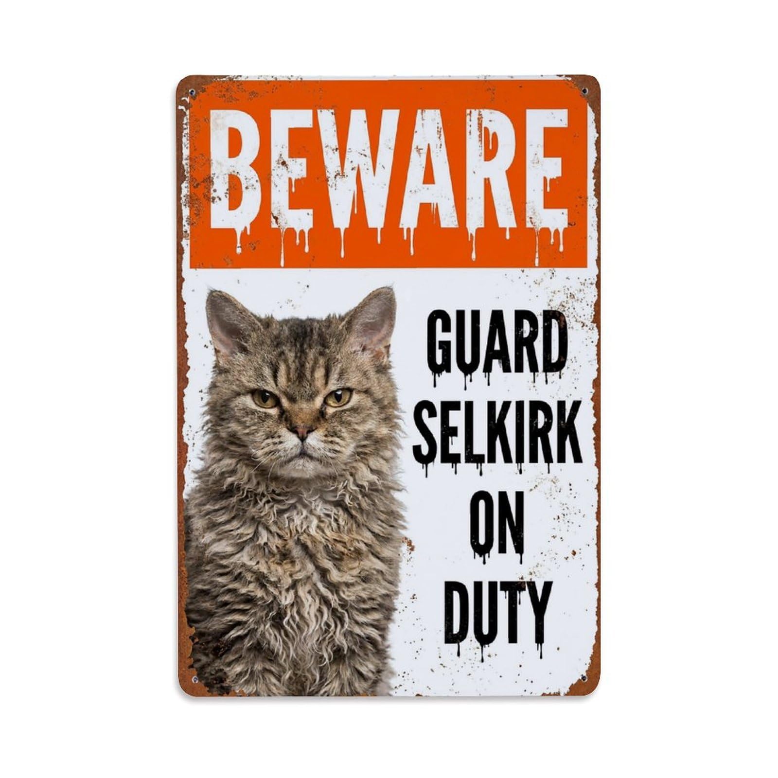 Vintage Funny Selkirk Guard Beware of Cat Doorway Metal Tin Sign Plaque Wall Decor for Cafe, Club Bar, Office, Garden Metal Poster 8x12Inch