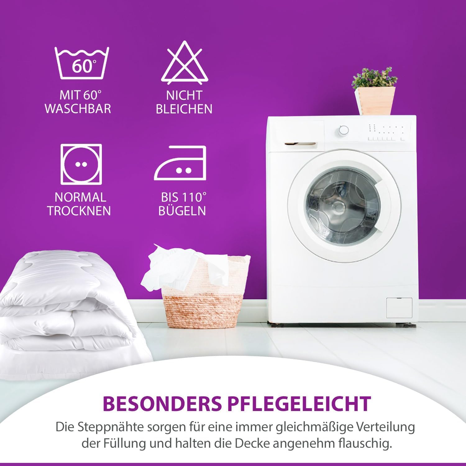 Premium Steppbettdecke & Kopfkissen Bettenset Für Allergiker Waschbar Ganzjahresdecke Vierjahreszeiten-Bett mit Klimafaser Steppdecke (135 x 200cm - 2er Set)