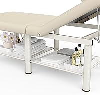 Vista 5 de Folding Stationary Massage Table with Backrest and Storage Space, 6 Round Legs Metal Frame PU Leather, 30.5'' Wide × 75'' Long for Treatment Table