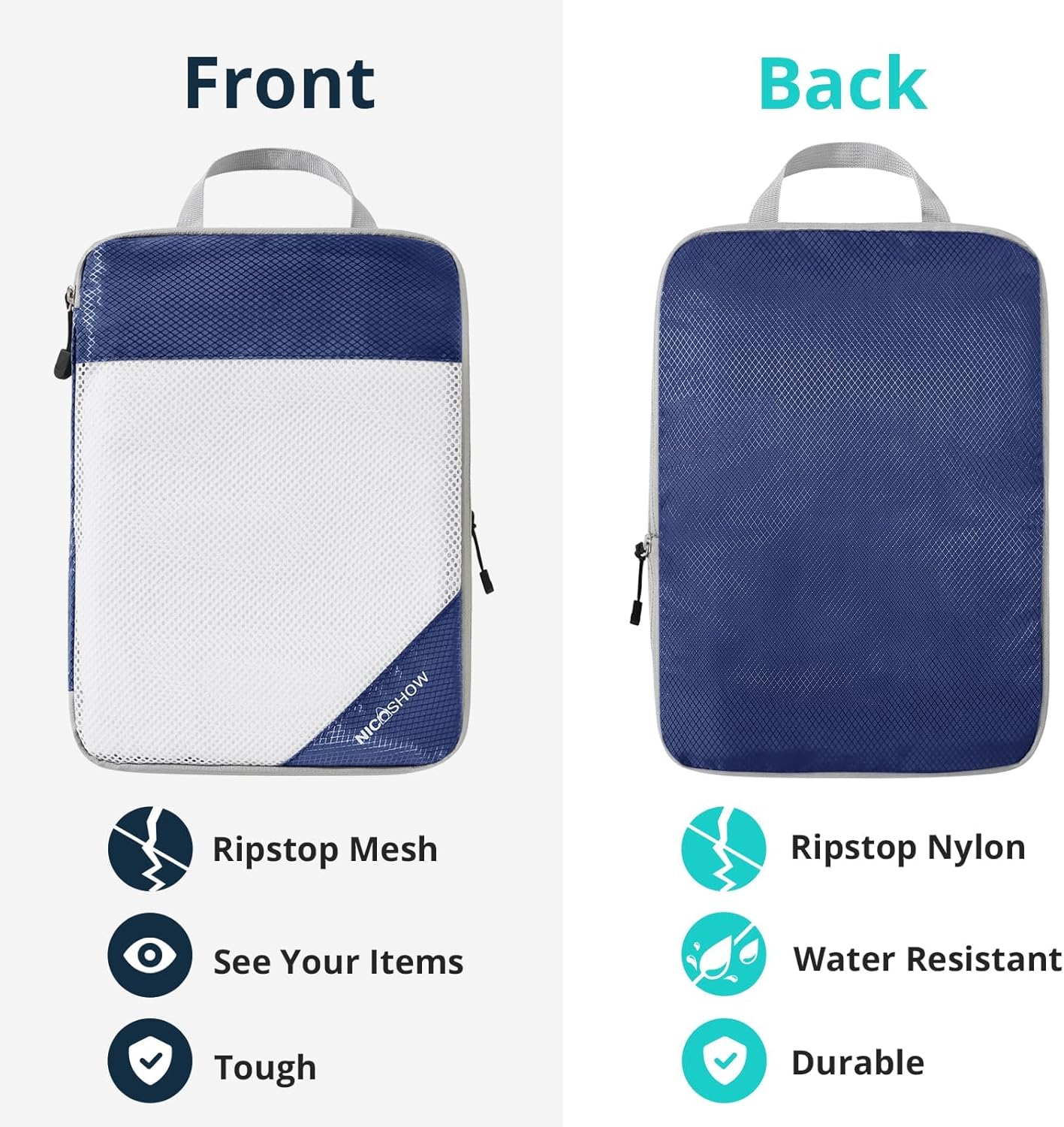 NICOSHOW 6 Set Compression Packing Cubes for Travel - Compressible, Lightweight, and Space-Saving Packing Cubes, Travel Essentials for Women, Navy