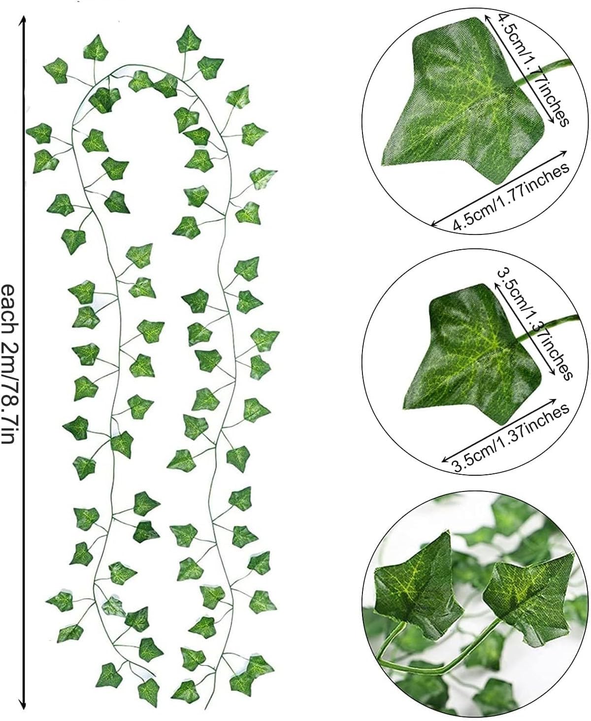 50 Pack 355 FT Artificial Ivy Garland, Fake Vines Leaf Garland Green Leaves Fake Plants Hanging Vines Plant Greenery Garland for Bedroom Wedding Party Garden Wall Room Decor