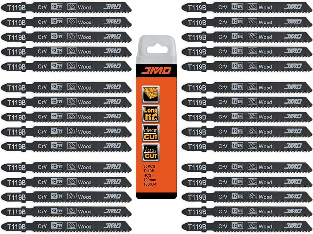 JMD 30-Piece T119B Jigsaw Blades Wood 12TPI Jig Saw Blades for Wood 92mm Jigsaw Blade Set Compatible with Bosch Dewalt Makita