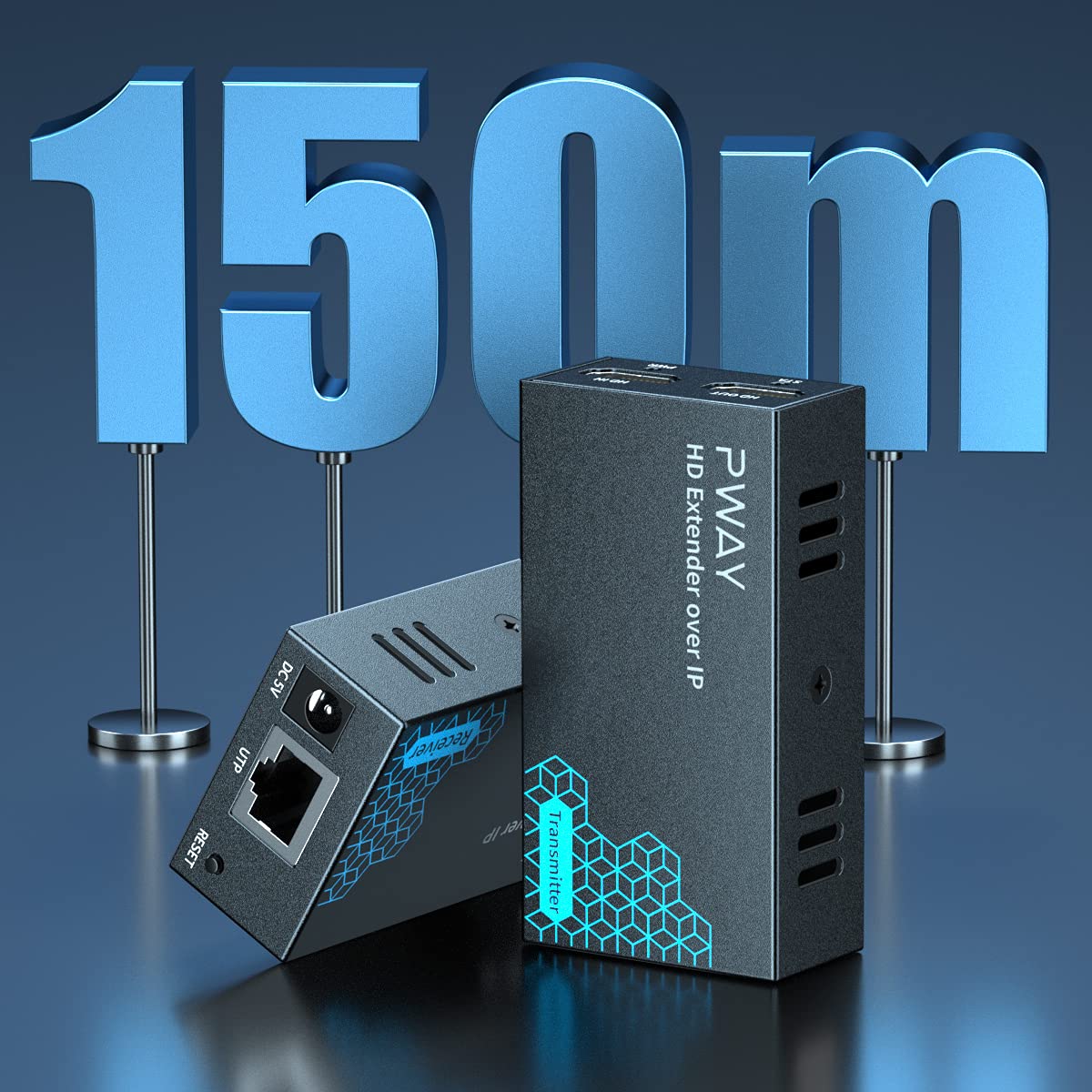 PWAY PW-DT243 Extender HDMI su IP 150m/492ft 150m Trasmissione Tramite Cavo di Rete Cat5e / 6/7/8 Supporto Loopout Locale e Trasmissione da 1 a Multipla Tramite lo Switch di Rete