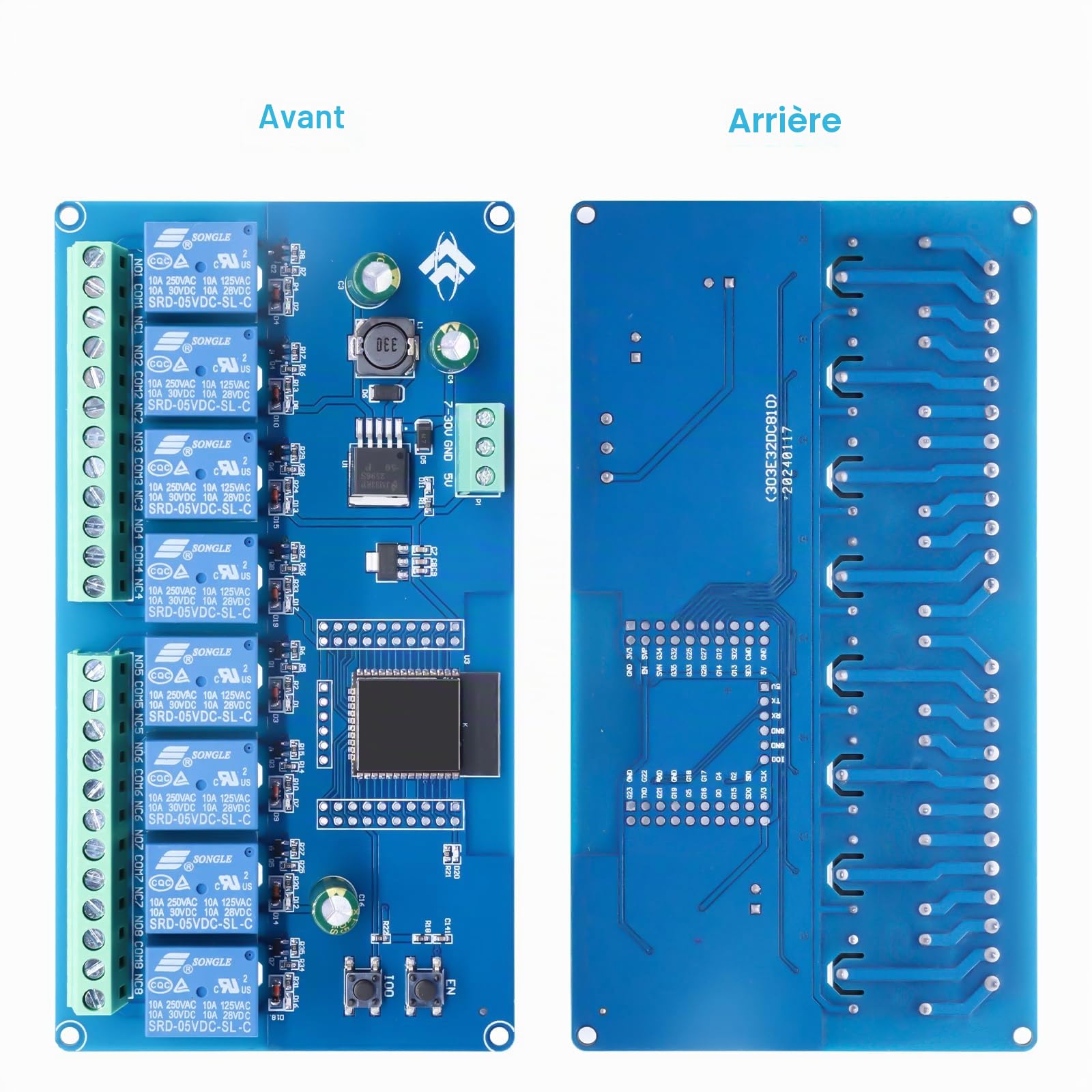 Binghe 8 Canaux ESP Module de Relais, DC5-30V Relais ESP WIFI Bluetooth 8 relais avec Carte de développement ESP-32-WROOM pour Carte de Développement Secondaire ESP（LC-Relay-ESP-32-8R-D5）