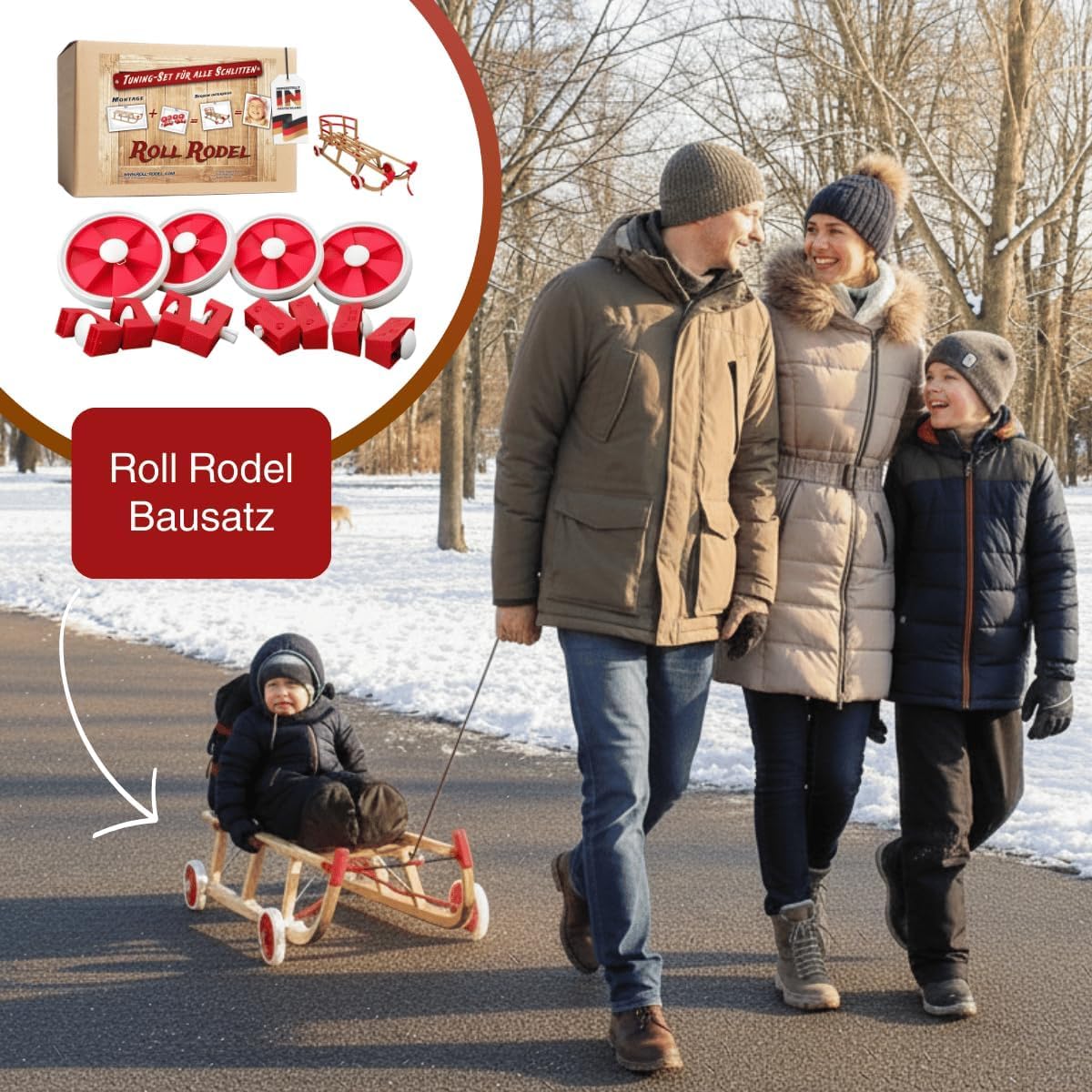 Bausatz Räder-Umstecksystem für Holzschlitten Piste & Straße