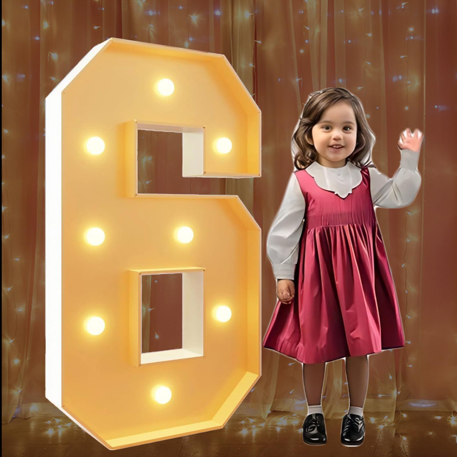 2.3Ft Marquee Light Up Numbers 6 Large Marquee Number for 6th 460th Birthday Party Decoration Giant Mosaic Number for Balloons Wedding Decor Pre-cut Frame — image 1