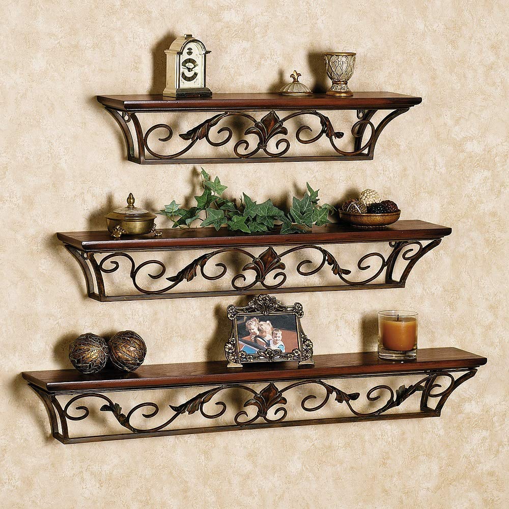 FABULO Wooden and Wrought Iron Fancy Wall Hanging Shelf/Bracket - Wood Floating Display Racks/Stand for Living Room and Bedroom Decor - Wall Mounted Corner Side Shelves for Home - Set of 3 (B07R9MB641) Amazon Price History, Amazon Price Tracker