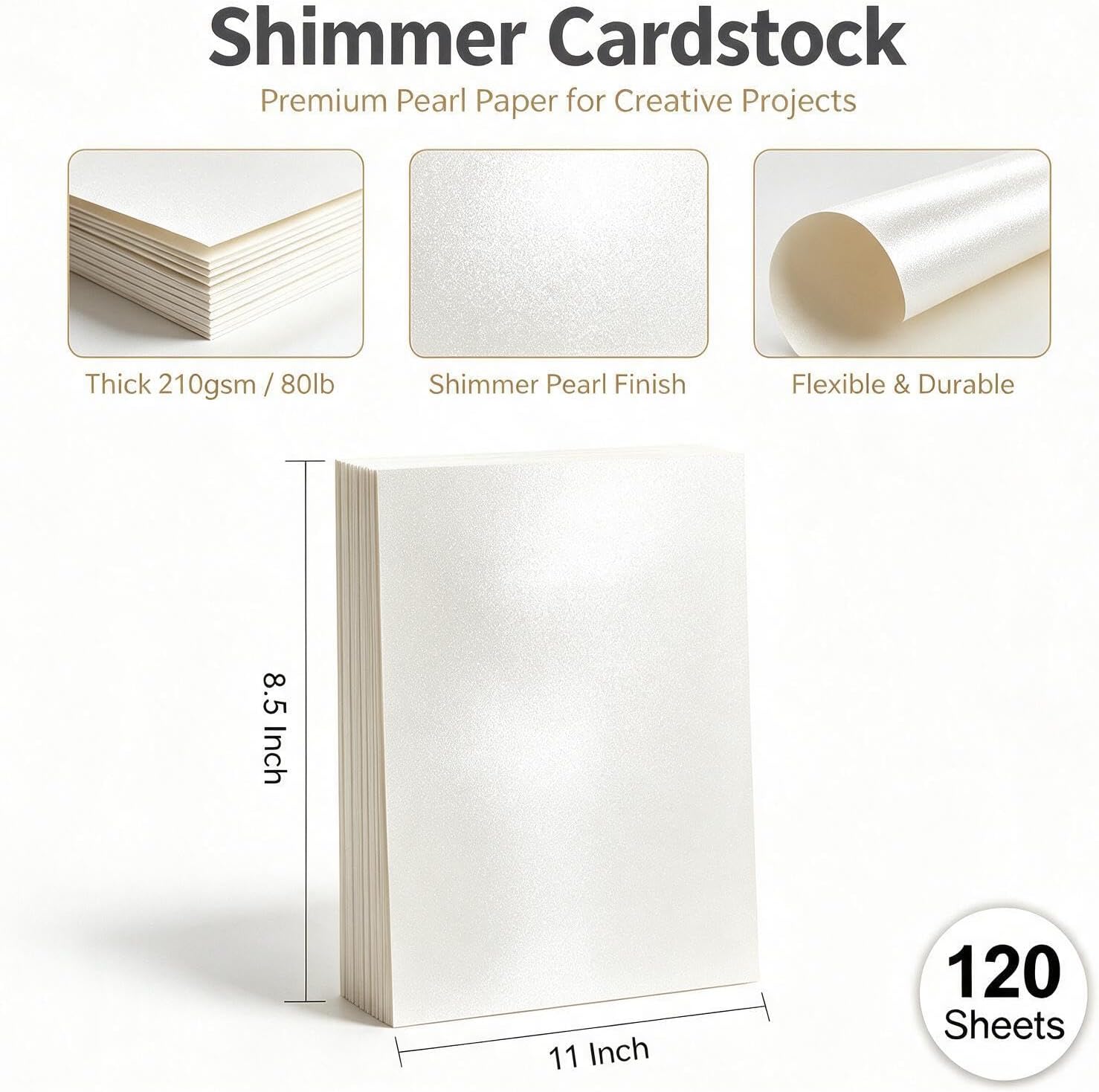 Ivory Shimmer Cardstock Paper 8.5x11 Inch, Double Sided for Invitations