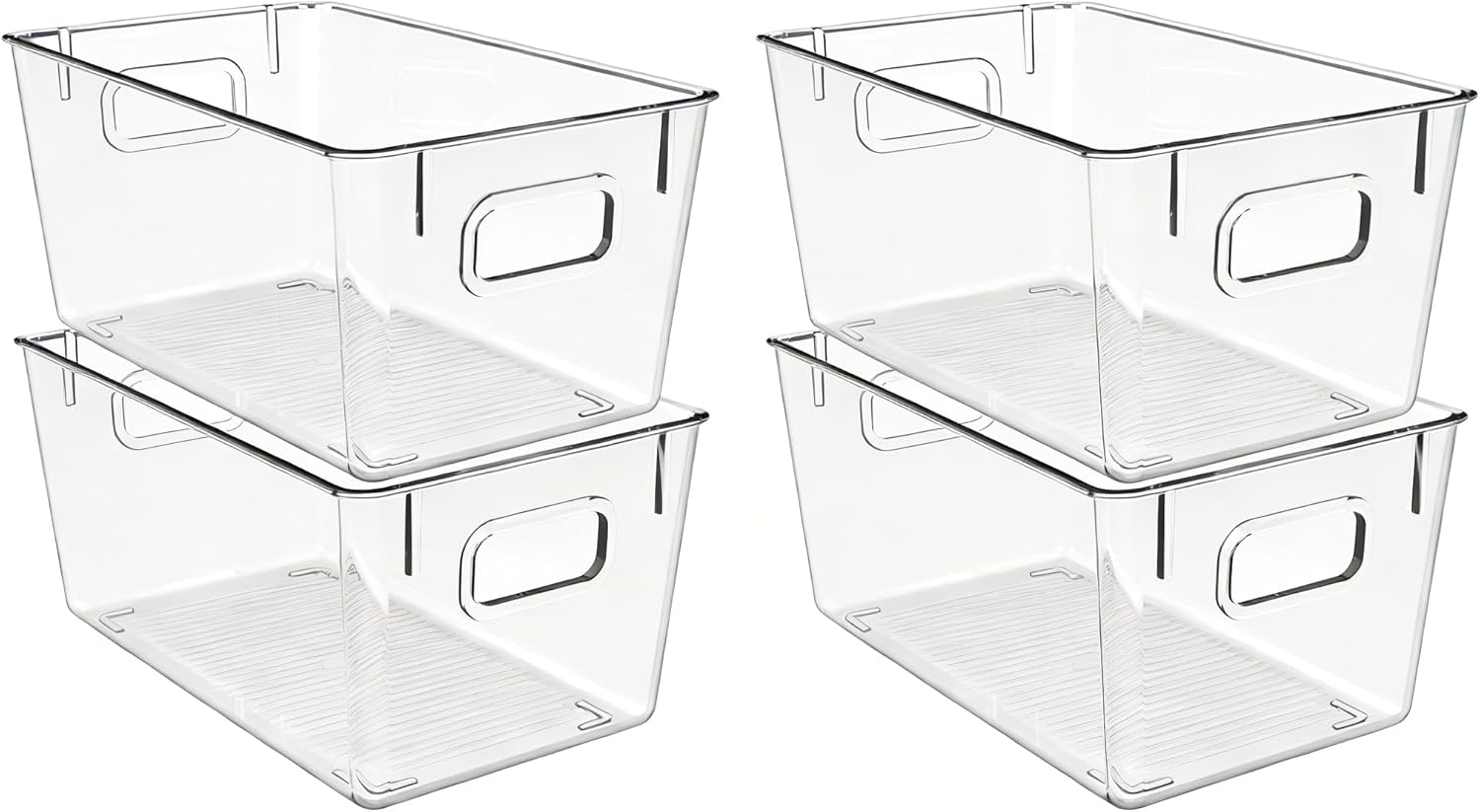 4 Pack Clear Plastic Storage Bins with Handles, Stackable Organizer Containers for Pantry, Fridge, Cabinet, Bathroom, Closet, Under Sink, Kitchen Organization,M
