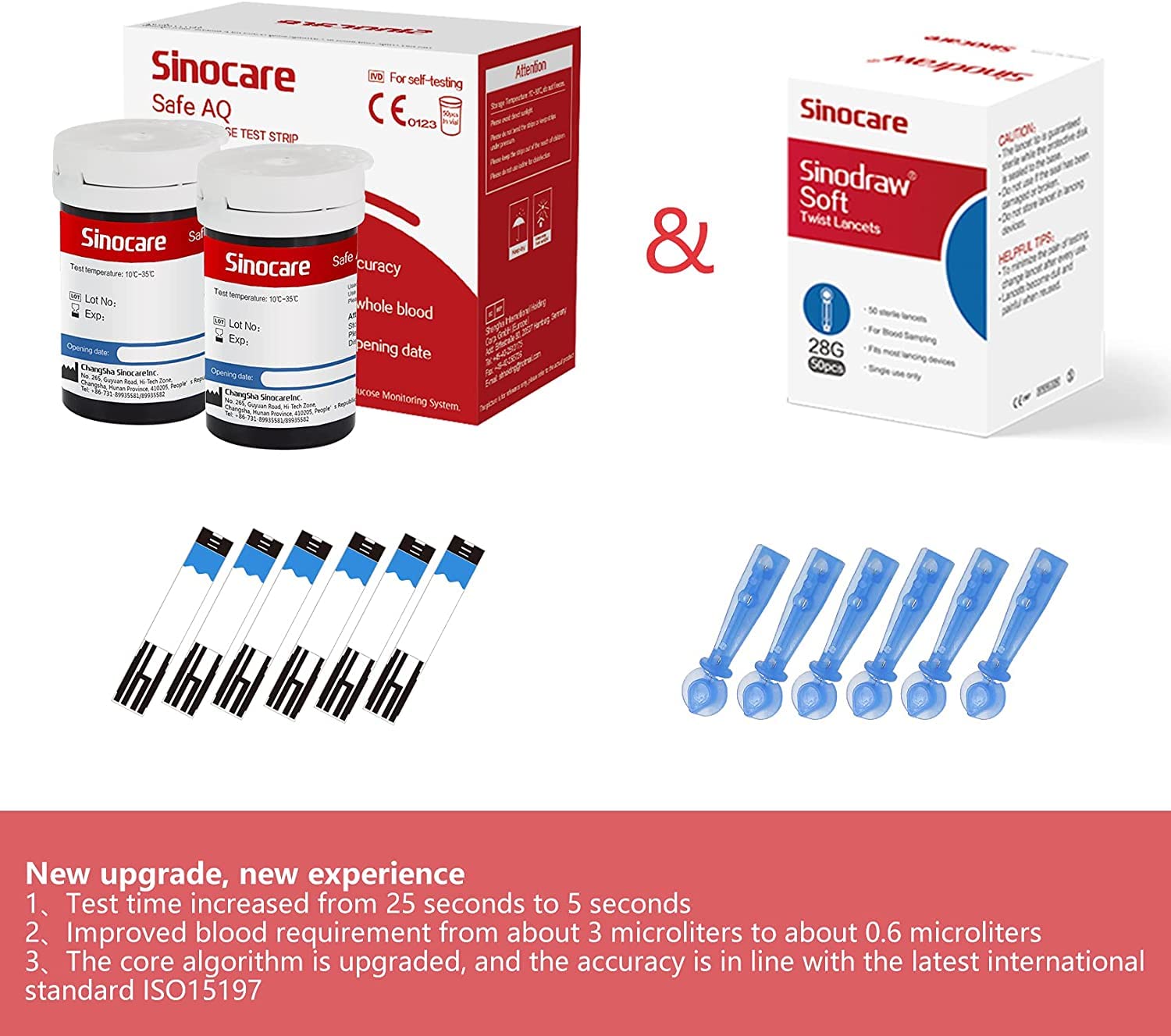sinocare Blood Glucose Test Strips & Lancing Devices 50pcs, Diabetic