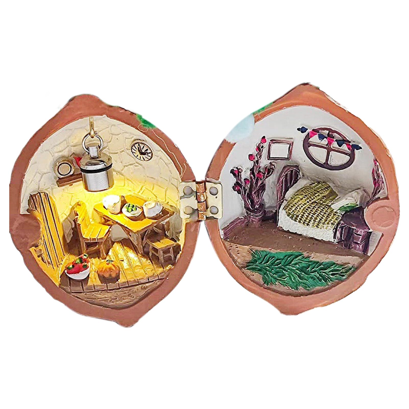 Mini Library Ornament Kids Adults Birthday Gift Walnut Shell Decoration with Warm Light Tiny World Inside Walnut Doll House Miniature Book Store F