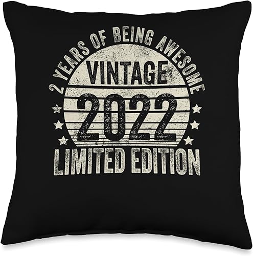 2 Year Old Vintage 2022 Limited Edition Bday Retro 2nd Birthday Gifts Girls Boys Throw Pillow, 16x16, Multicolor