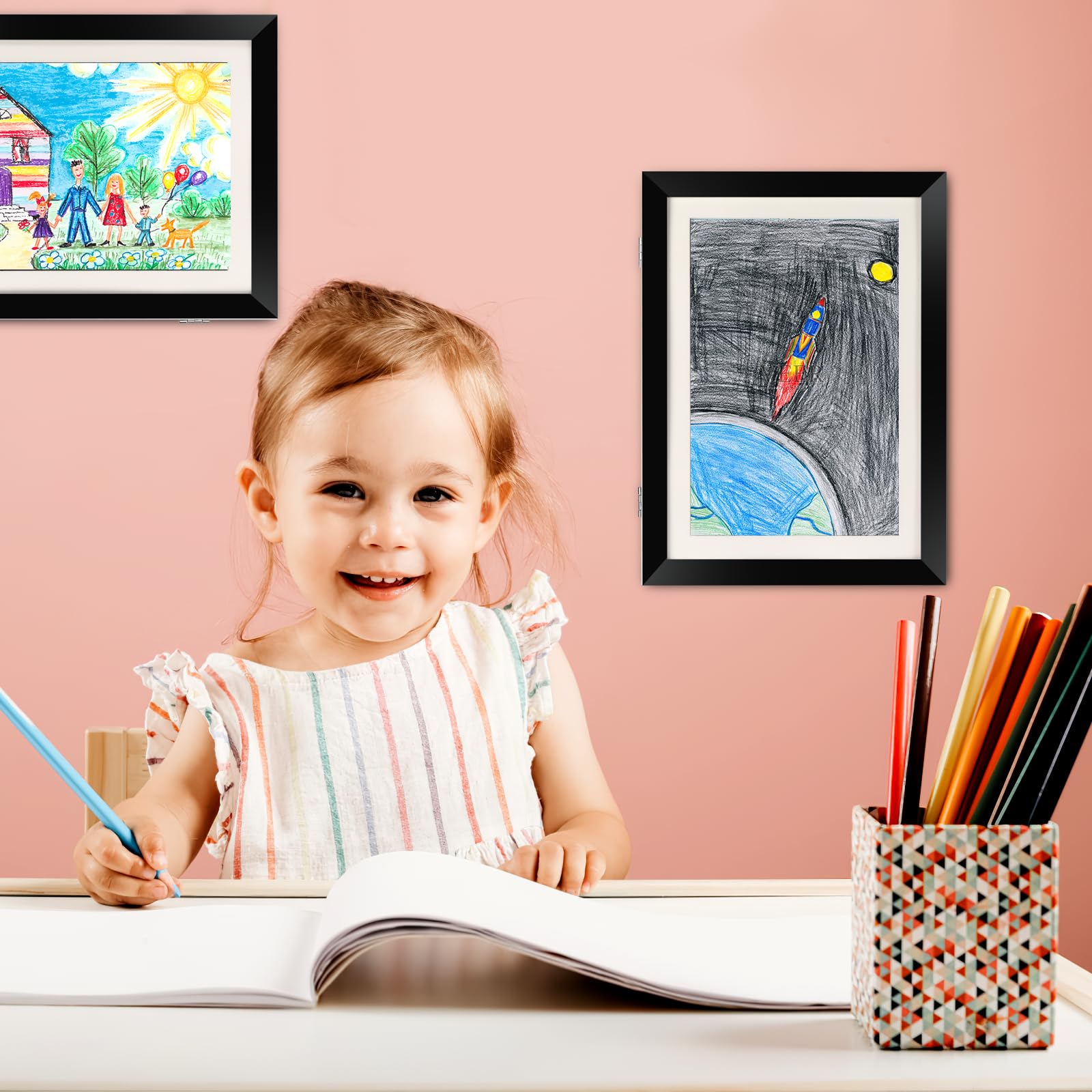 Mkitnvy Fotorahmen für Kindergemälde, 2er-Pack,Acryl-Kunstrahmen A4 kann geöffnet werden, Kinder-Kunstrahmen ist vorne zu öffnen, bietet Platz für etwa 50–150 Bilder