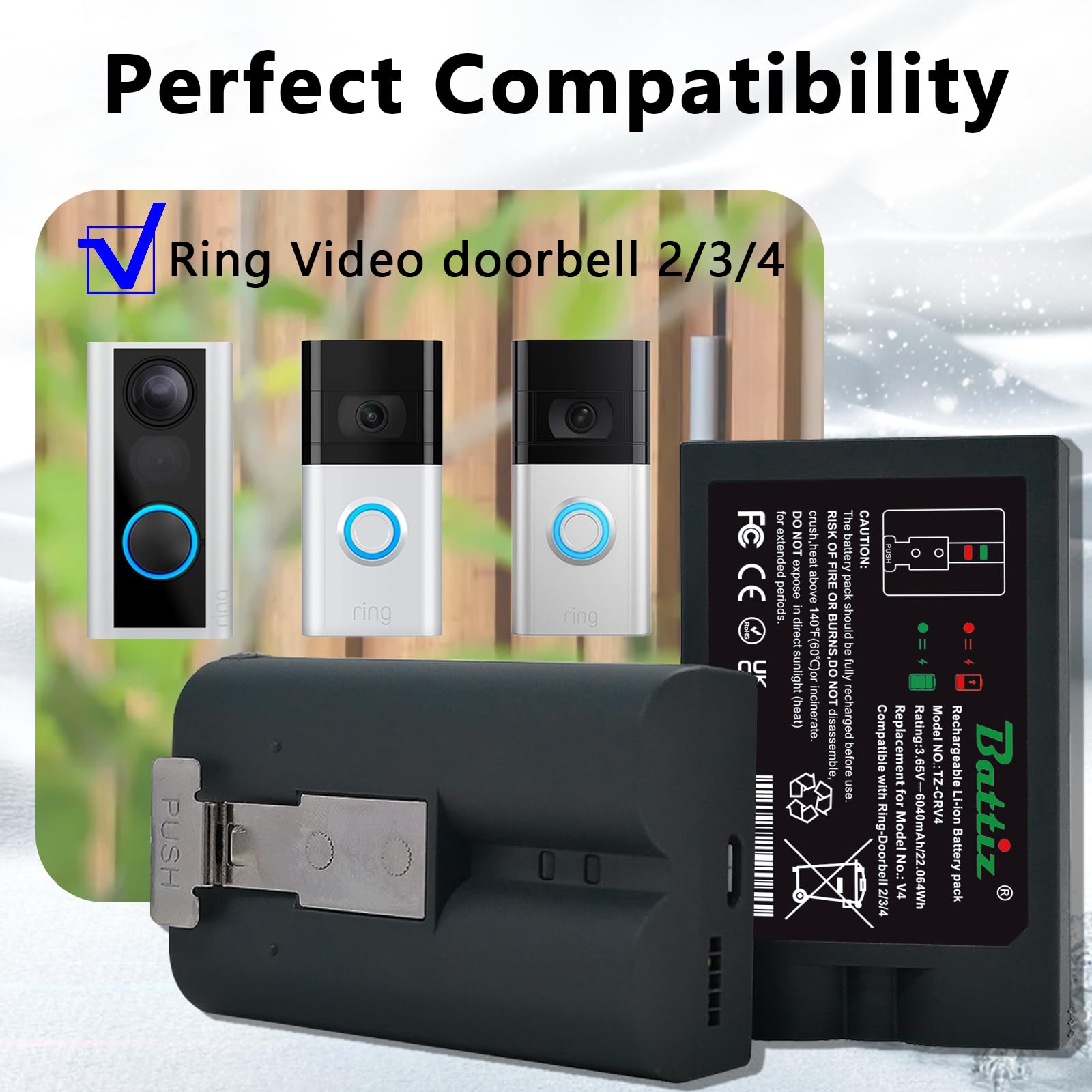 Ring Doorbell Wired 2-Pack Ring Doorbell Batteries 6040mAh With