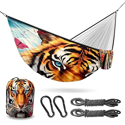 Vigetue Camping Hammock Double & Single Portable Hammocks with 2 Tree Straps, Great for Hiking,Backpacking,Hunting,Outdoor,Beach,Camping, Tiger (65)