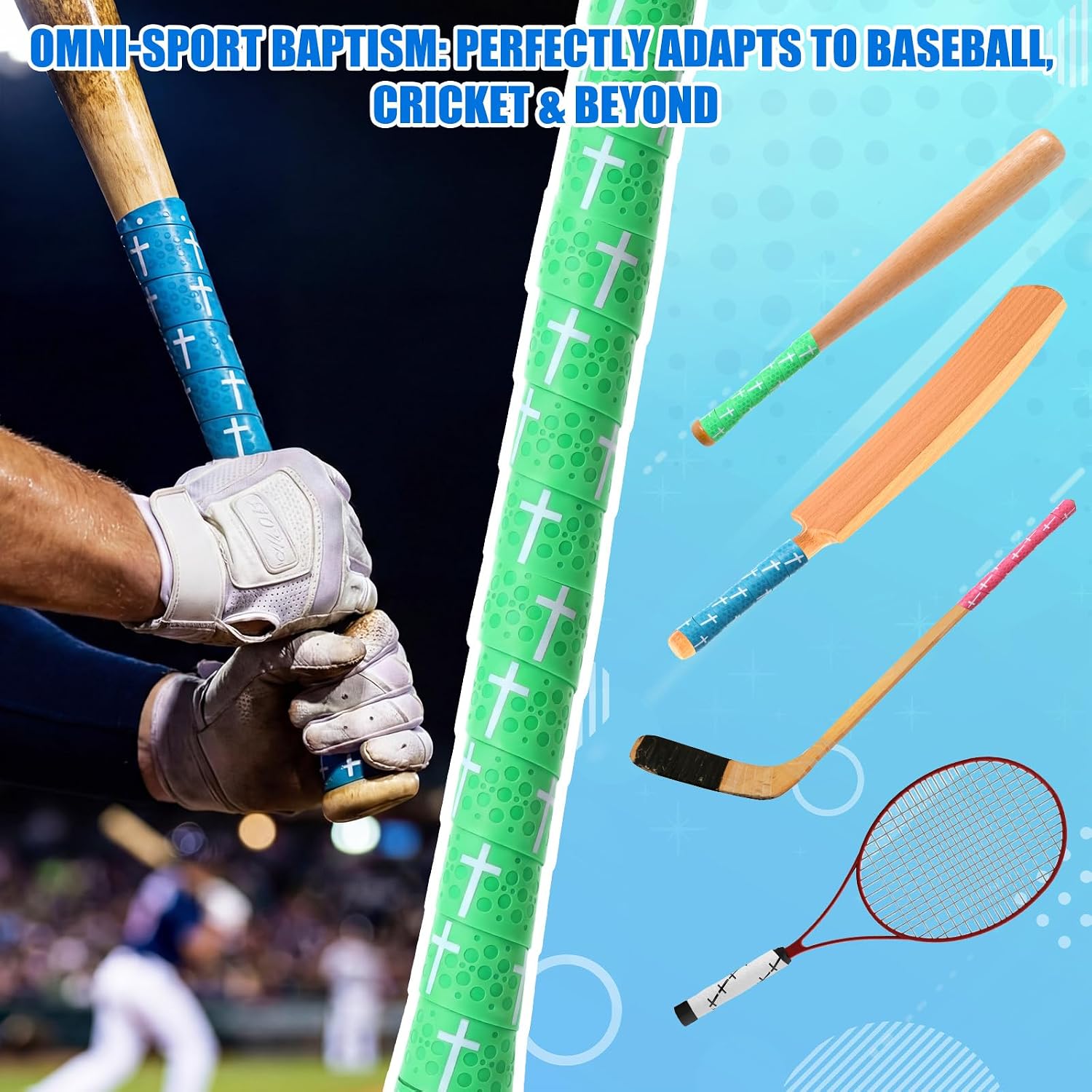 Cross Baseball Bat Grip Tape 1.75mm Precut - Full Adhesive Bat Wraps for Baseball/Softball/Cricket | Batting Grip Tape with Enhanced Thickness & Religious Design