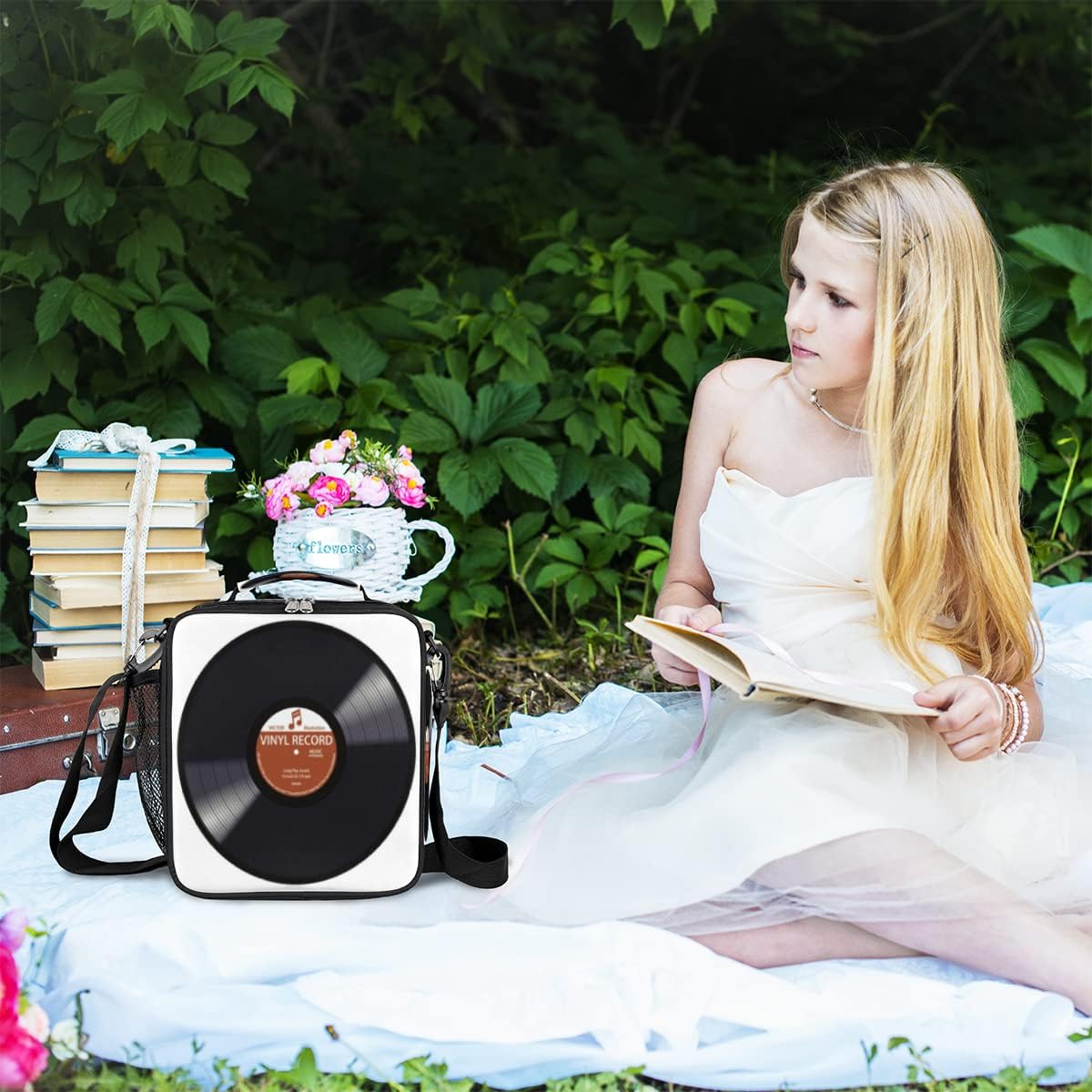 Pardick Music Record Black Kids Lunch Bag Retro Music Vinyl CD Insulated Lunch Box Mini Cooler Back to School Thermal Meal Tote Kit Bento Tote Bags Thermal Lunchbox for Boys Girls - Image 7